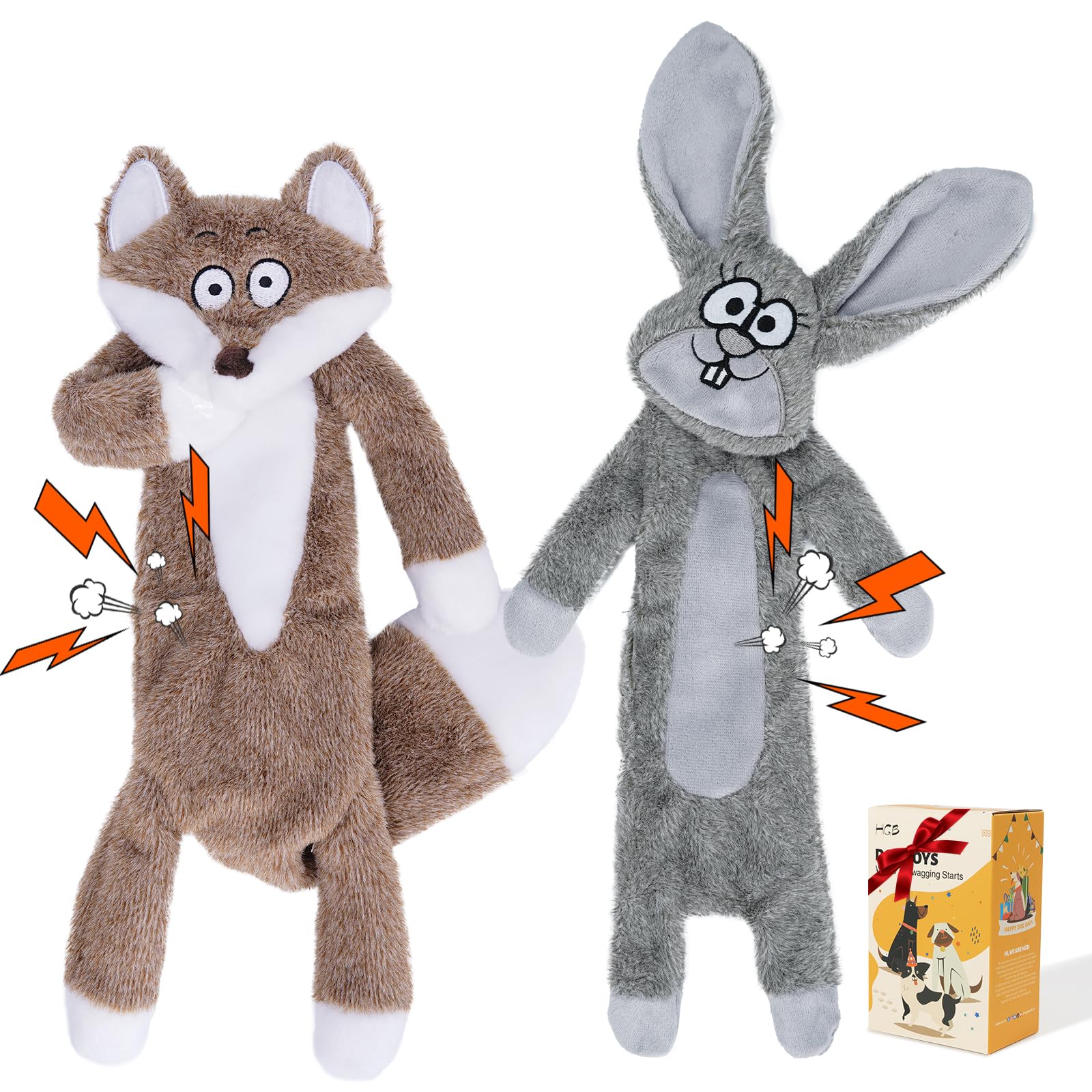Hgb Squeaky Dog Toys, No Stuffing Crinkle Plush Dog Toys To Keep Them Busy & Puppy Teething For Large, Medium, Small Breed, East
