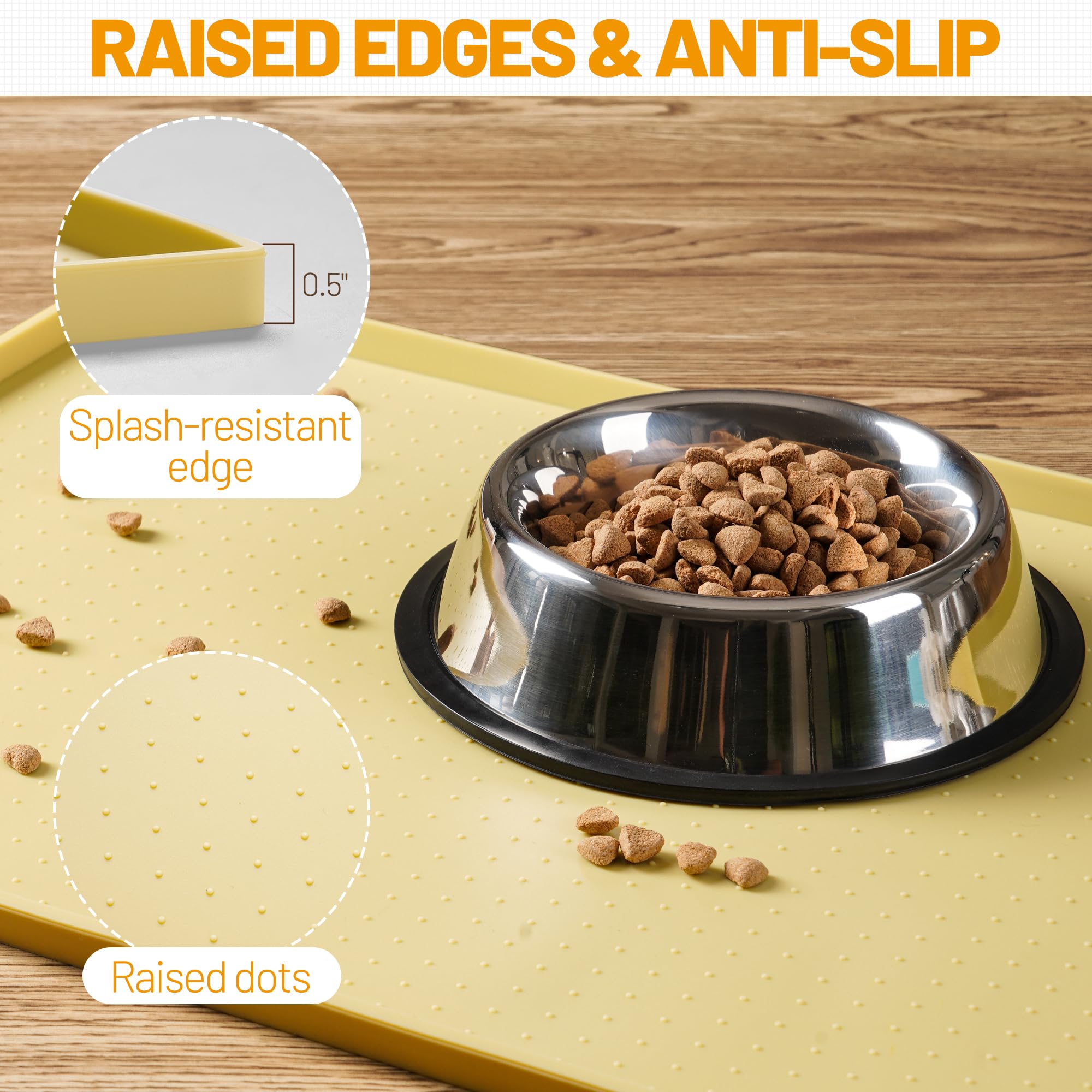 Hubulk Dog Feeding Mat,100% Waterproof Food Grade Silicone Pet Food and Water Bowl Placemat,Dishwasher, High Raised Edge to Prev