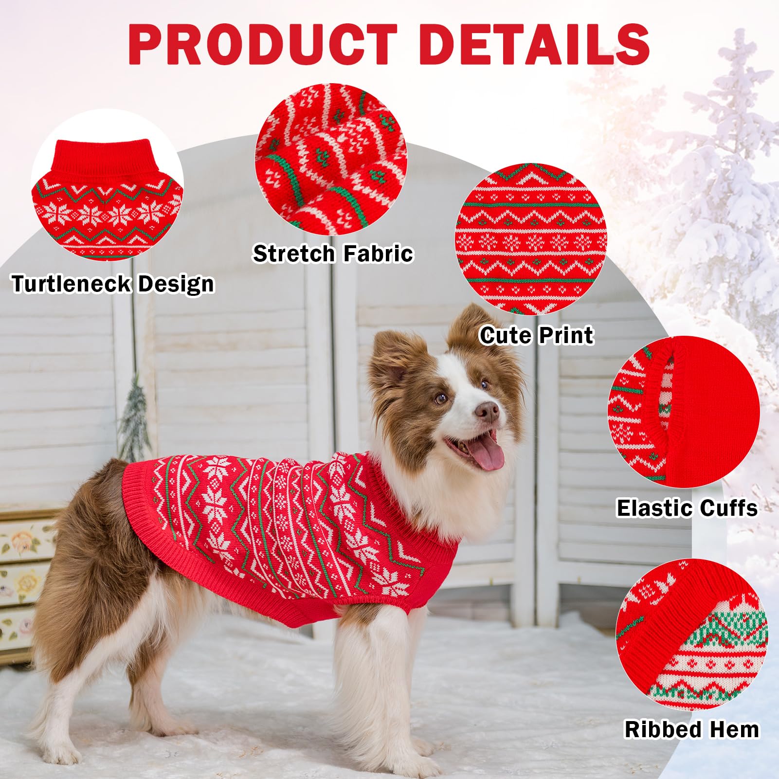 Scenereal Christmas Dog Sweaters For Small Medium Large Dogs, Cozy Snowflake Dog Sweater Pet Pullover Cable Knitwear, Warm Turtl