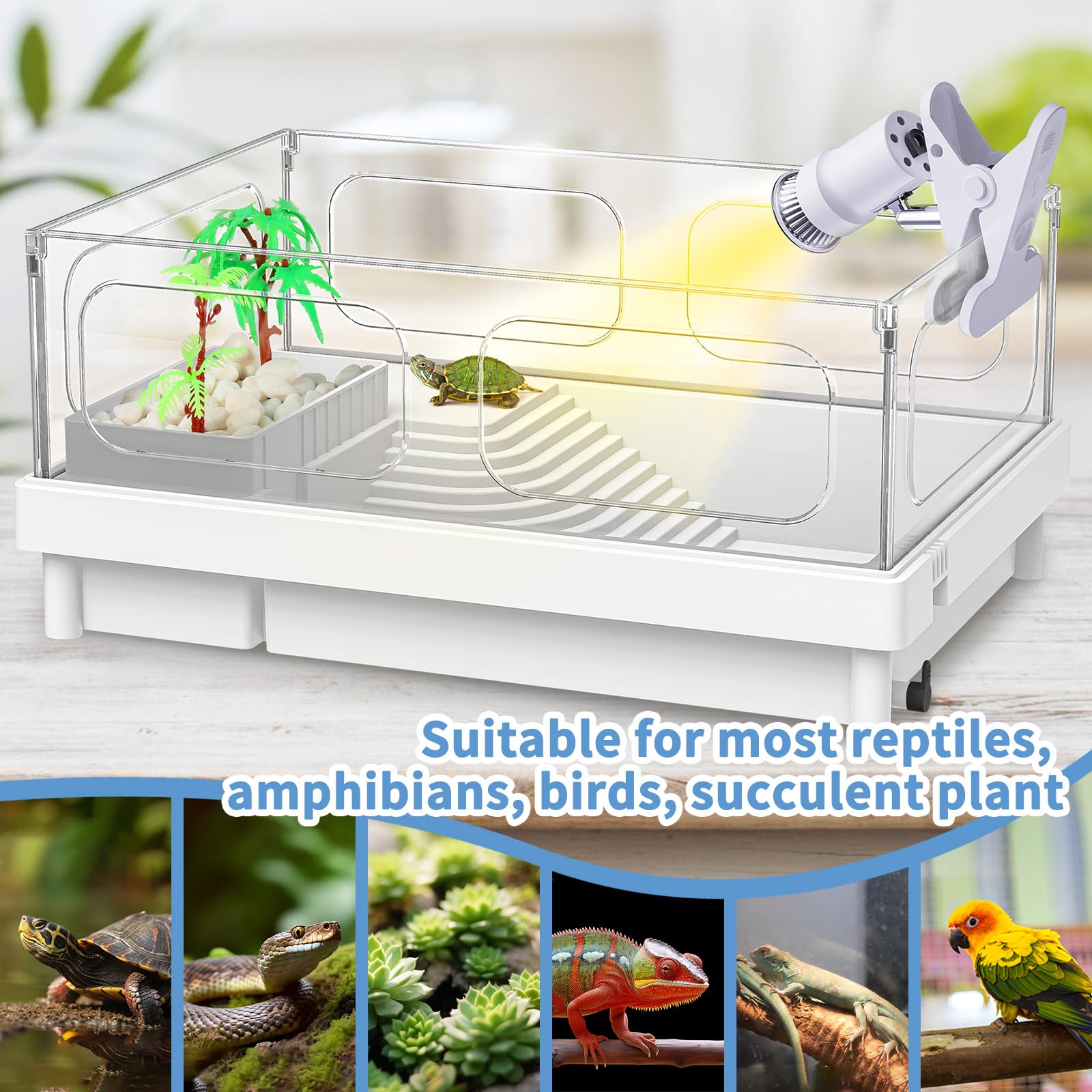 Moonorange Rotatable Reptile Heat Lamp, Uva/Uvb Light Lamp With 2Pcs (25W + 35W) Basking Bulbs For Replacement, For Turtle, Liza