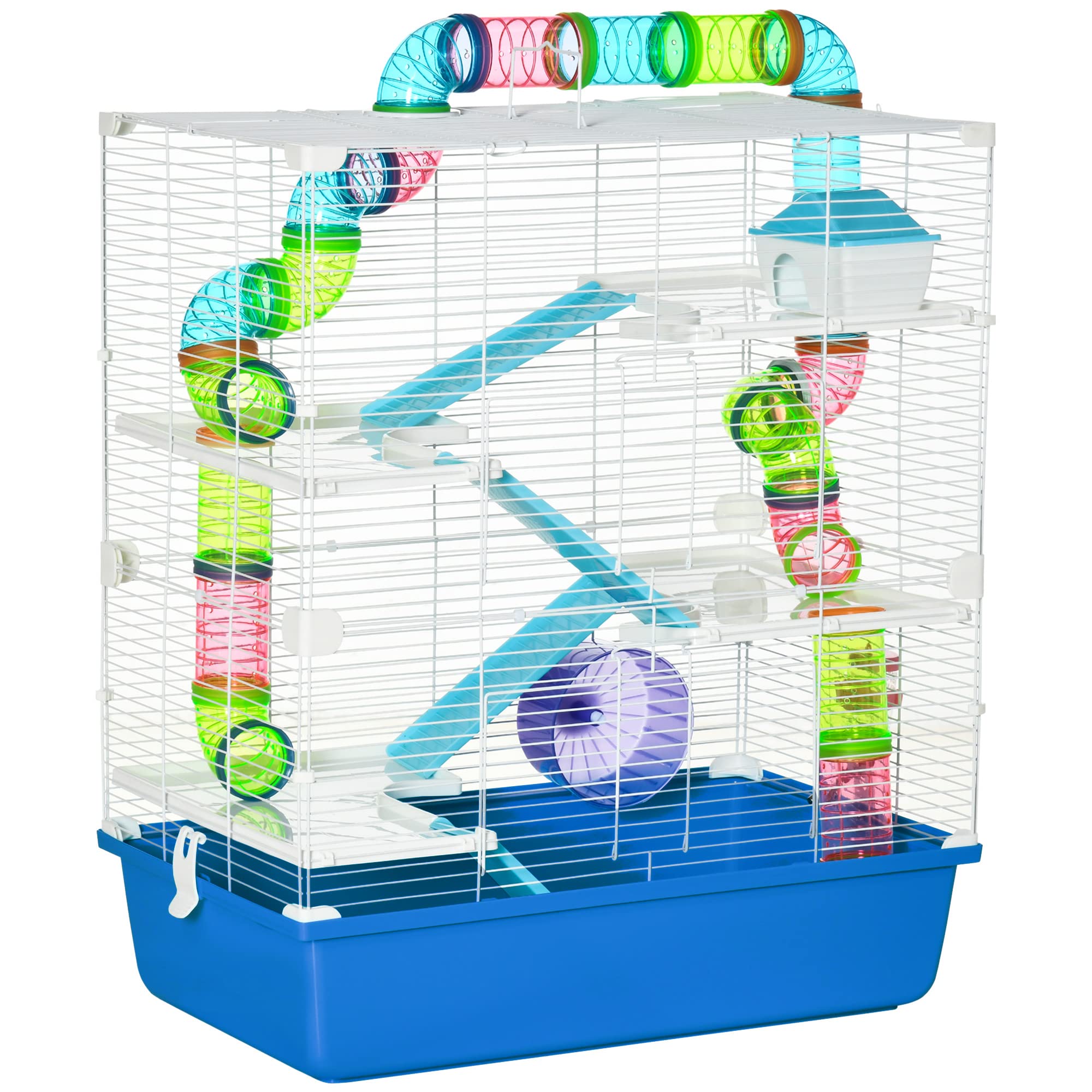 PawHut Extra Large 23 Hamster Cage with Tubes and Tunnels, Portable Carry Handles, Rat House and Habitats Big 5-Tier Design, Mou