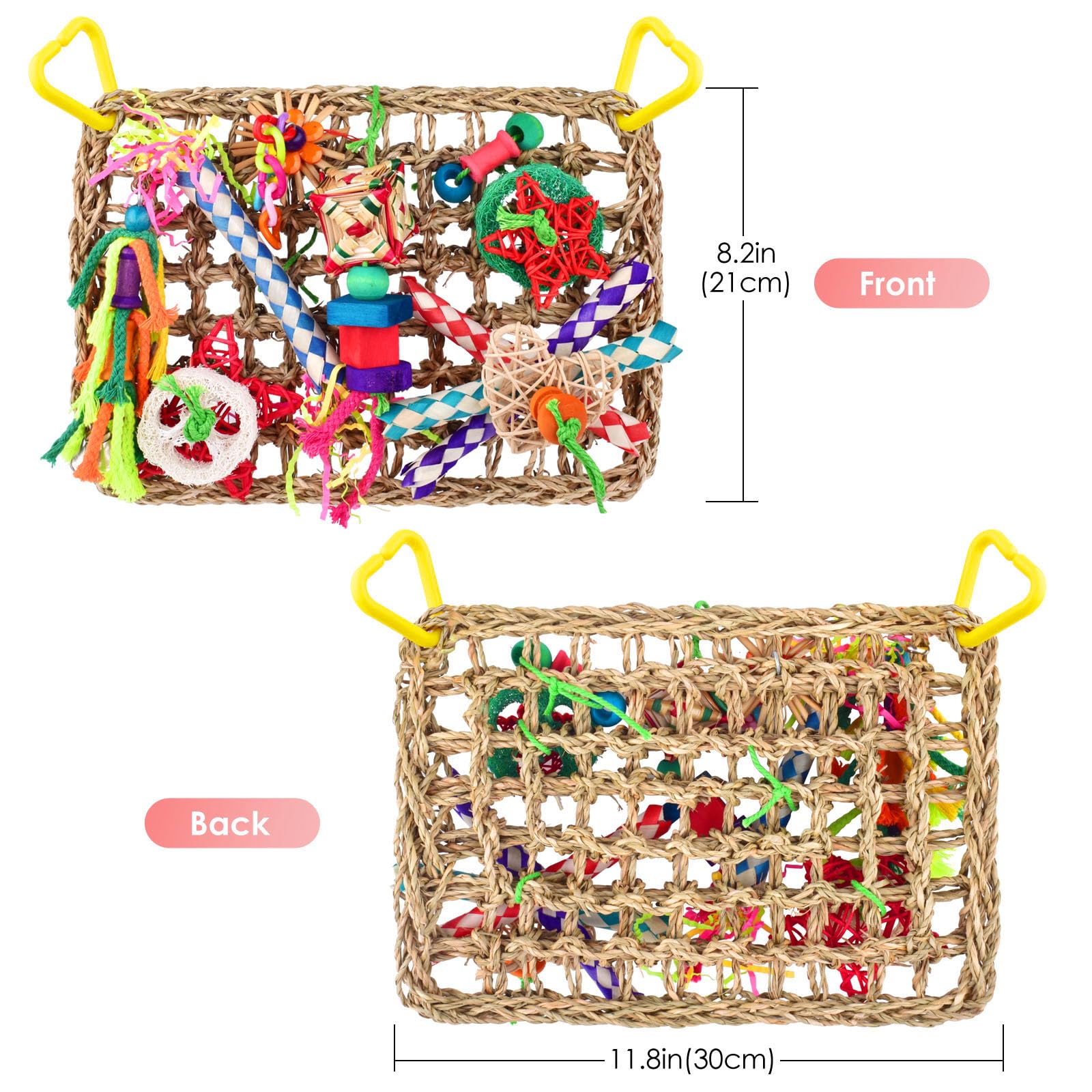 Katumo Bird Toys, Large-Sized Parrot Foraging Wall Grass Mat Conure Chewing Hanging Toys Cockatiel Climb Hammock Parakeet Toys For Small-Medium Birds