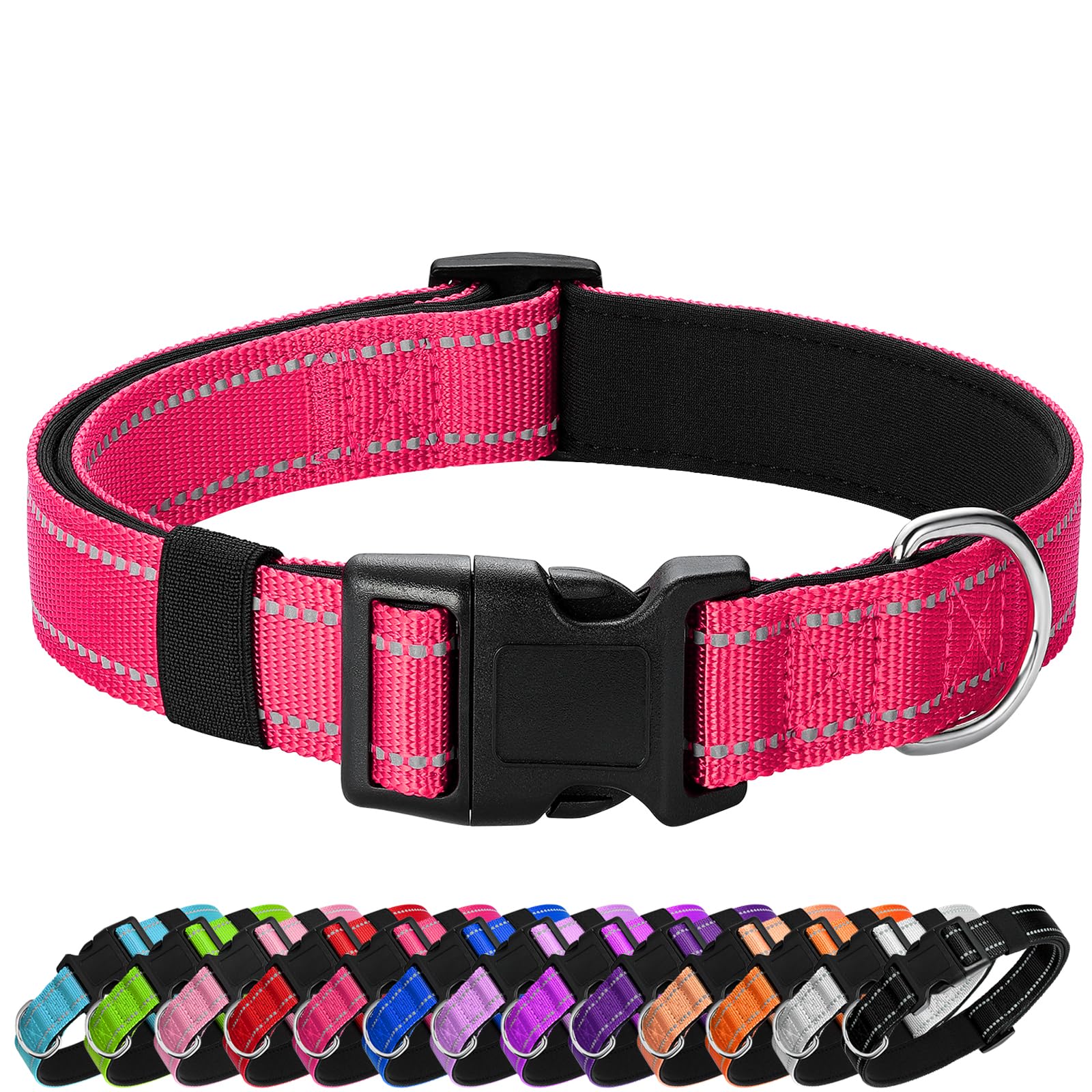 Penseepet Reflective Dog Collar Padded With Soft Neoprene Breathable Quick Release Basic Dog Collars For Puppy Small Dogs Hot Pink