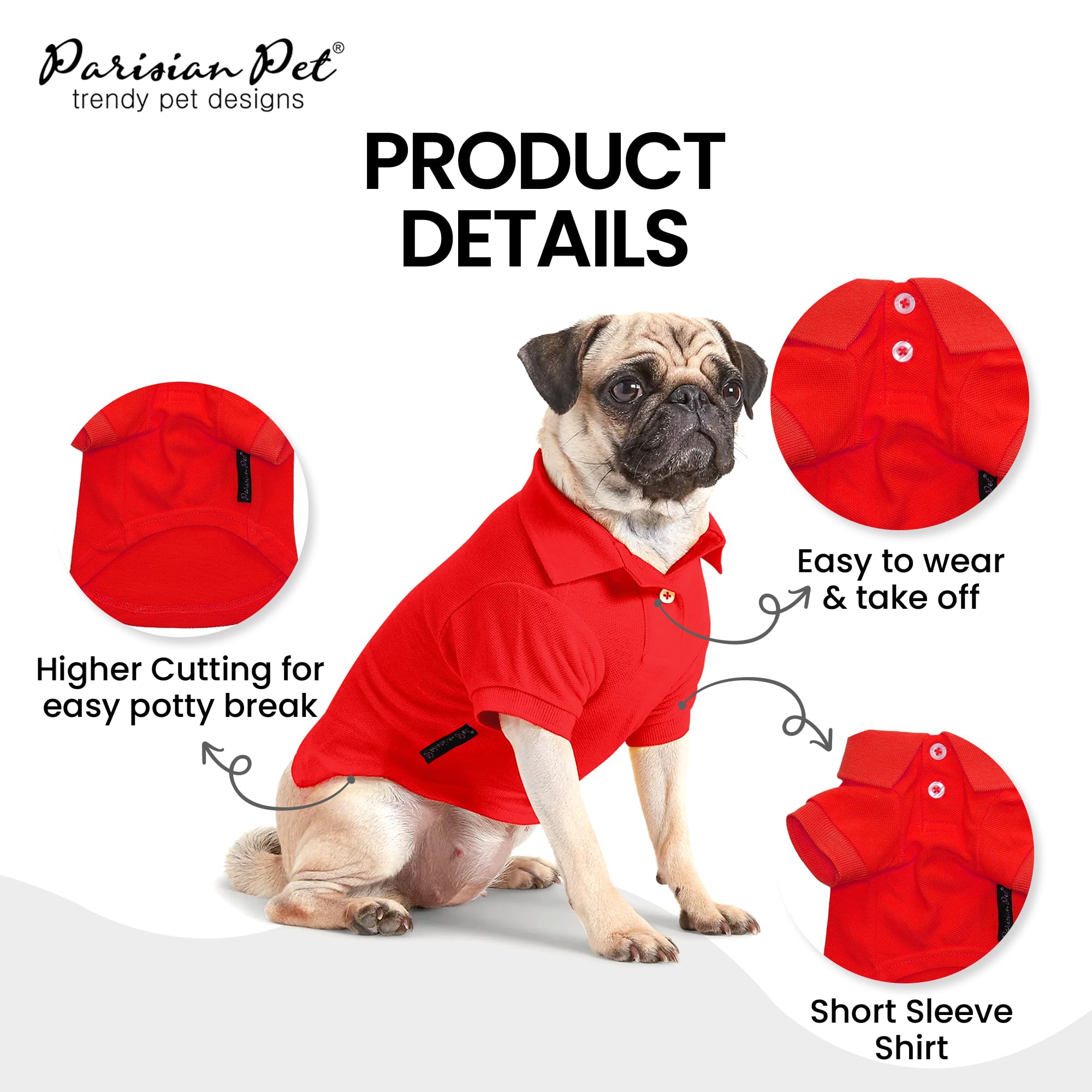 Parisian Pet Dog Polo Shirts - Breathable Cotton Polo - Solid Red Summer Pullover - Button Up Collar For Small Dogs Xs