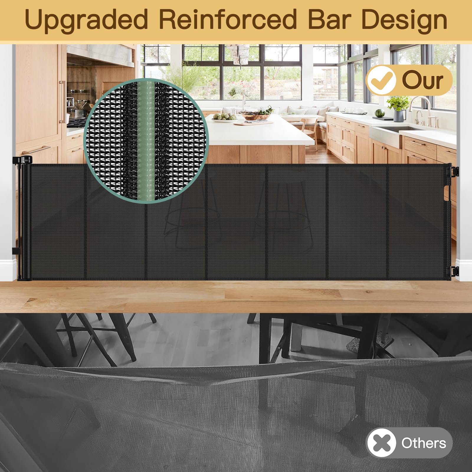 Reinforced 200 Inch Extra Wide Retractable Baby Gates to Prevent Crawling Through, Indoor/Outdoor Baby Gates for Decks, 16 ft Me