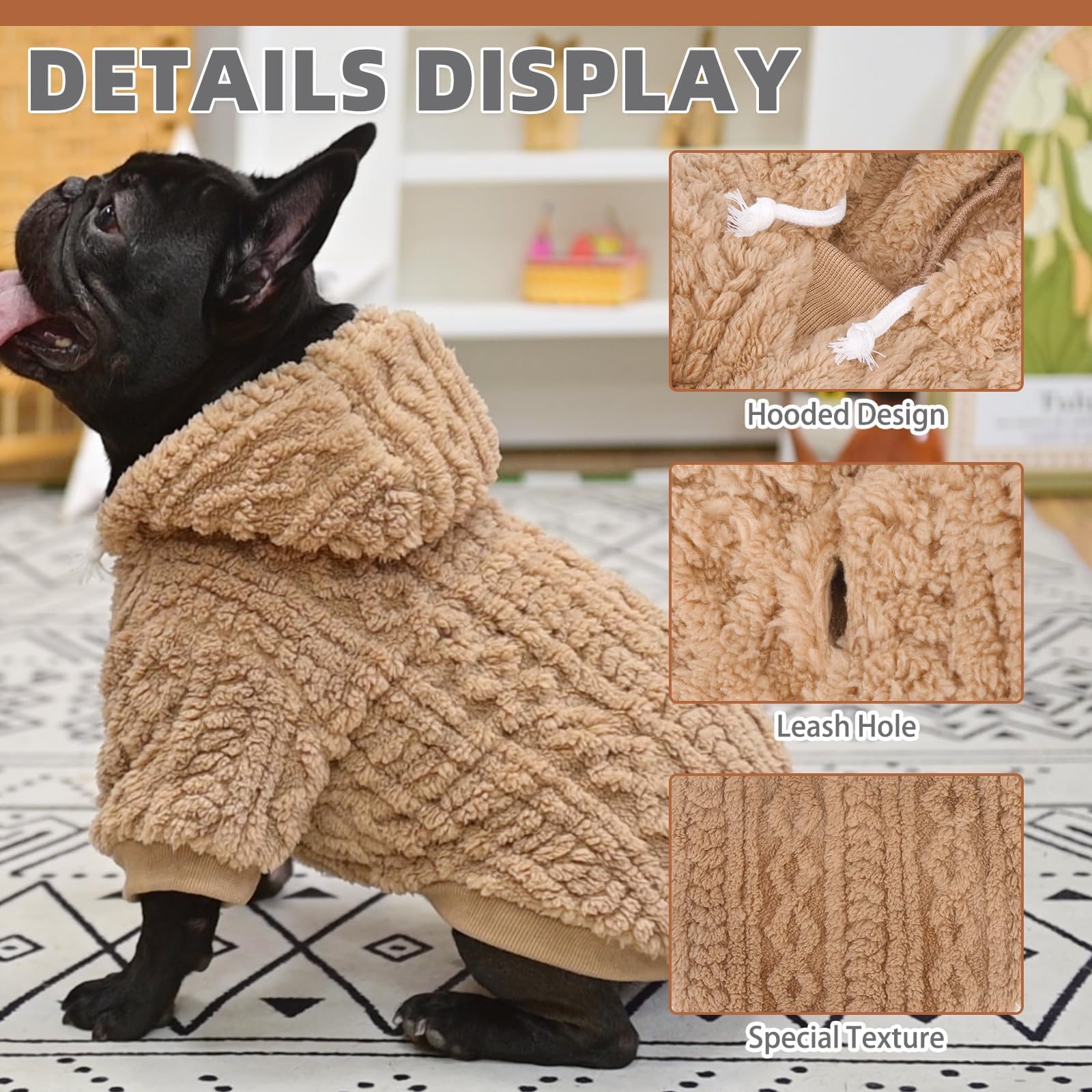 Kooltail Fleece Dog Sweater Hoodie For Small Medium Large Dogs - Super Soft Fall Dog Clothes Sweatshirt With Leash Hole, Warm Wi