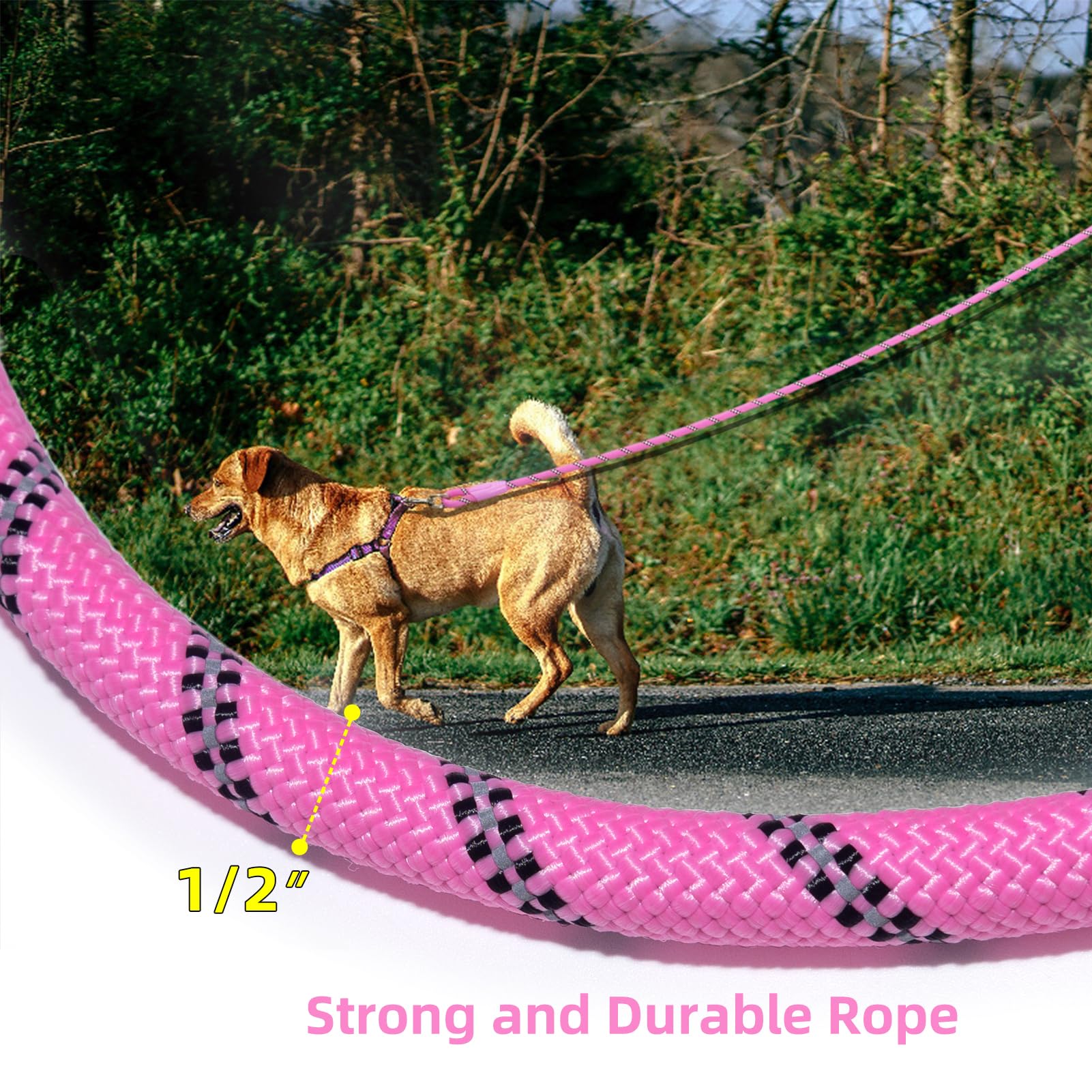 Codepets Heavy Duty Nylon Dog Leash 10FTx1/2in Pink with Comfortable Silicone Handle Highly Reflective No Tangle for Medium Larg