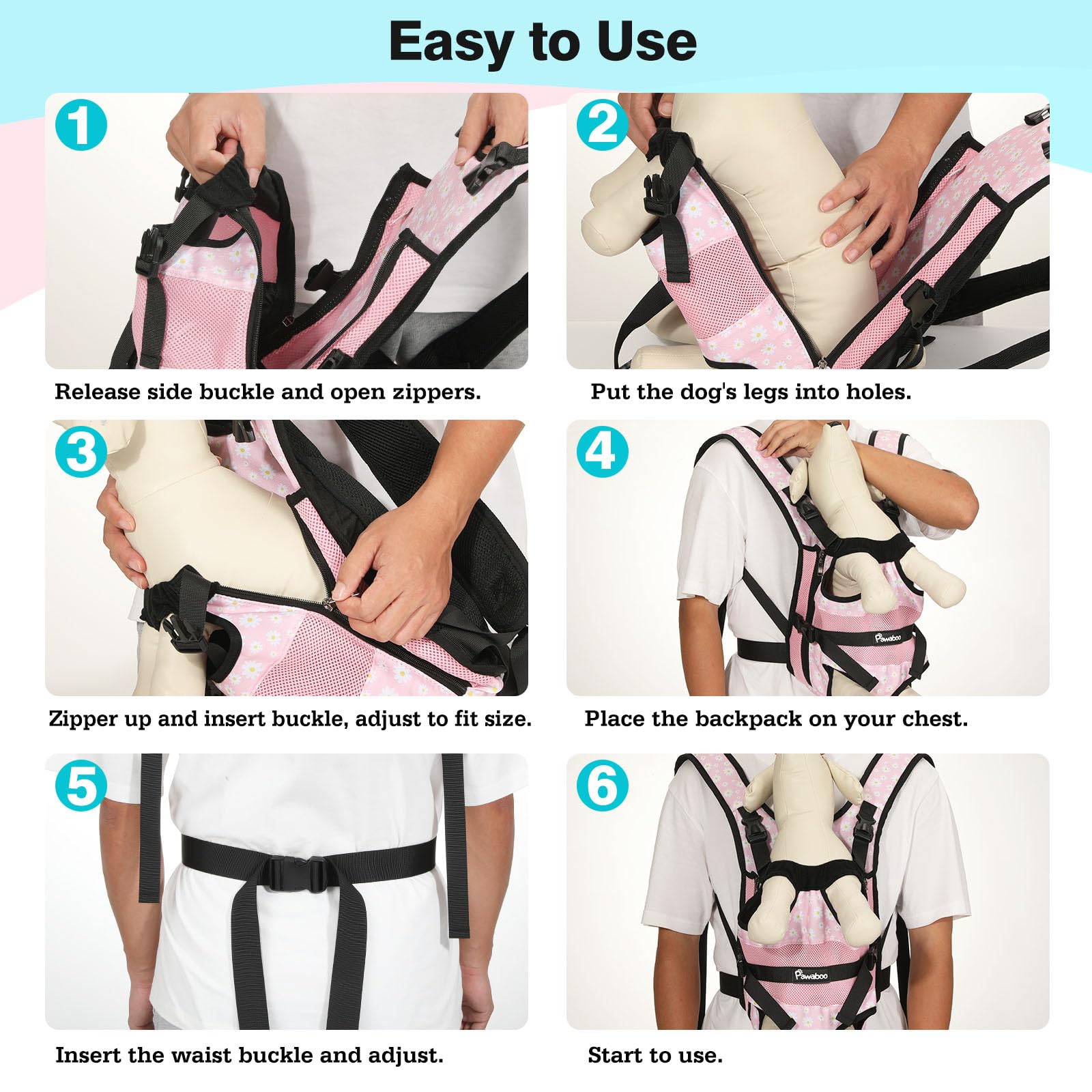 Pawaboo Pet Dog Front Carrier Backpacks, Legs Out Pet Carrier Backpack, Adjustable Easy-fit Dog Chest Carriers for Small Medium