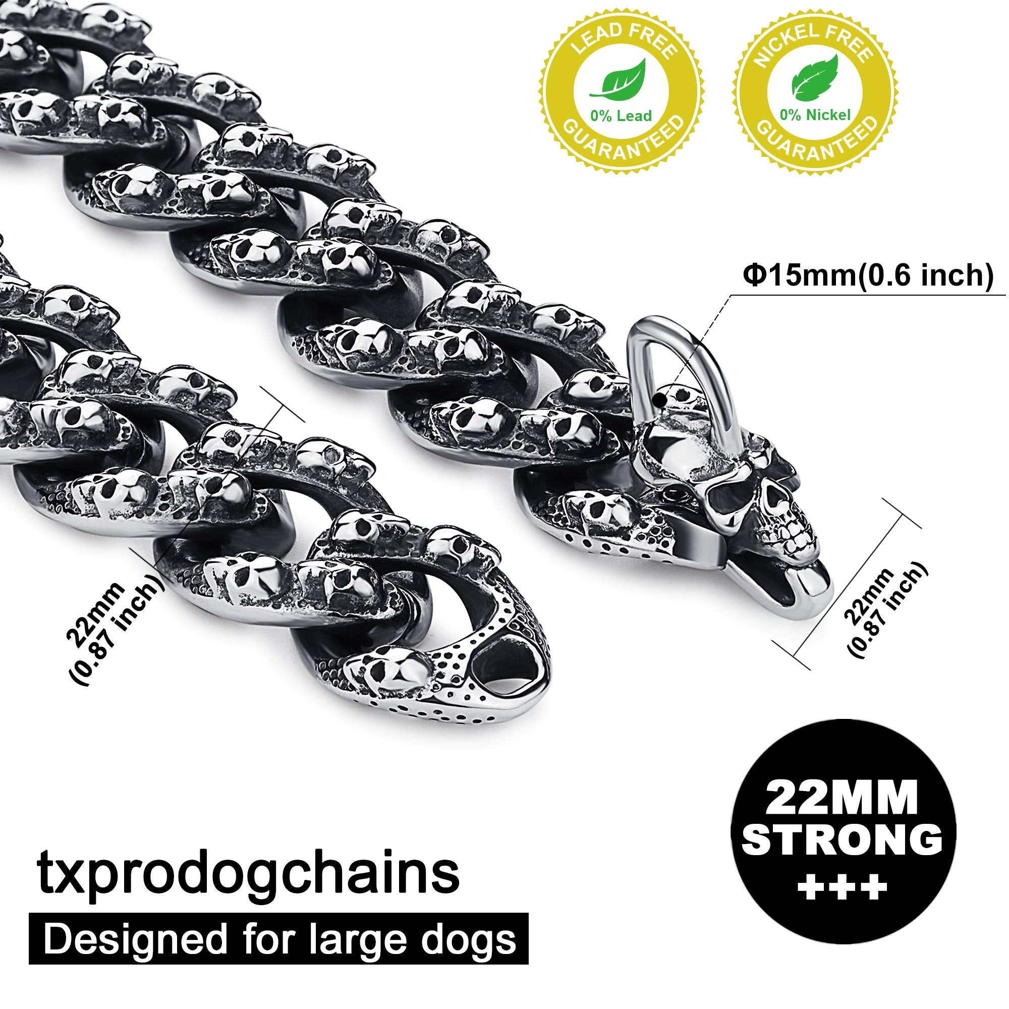 Txprodogchains Personality Chain Dog Collar With Unique Skulls Designer 22Mm Hand Polished Blacked Stainless Steel Link Chain Ne