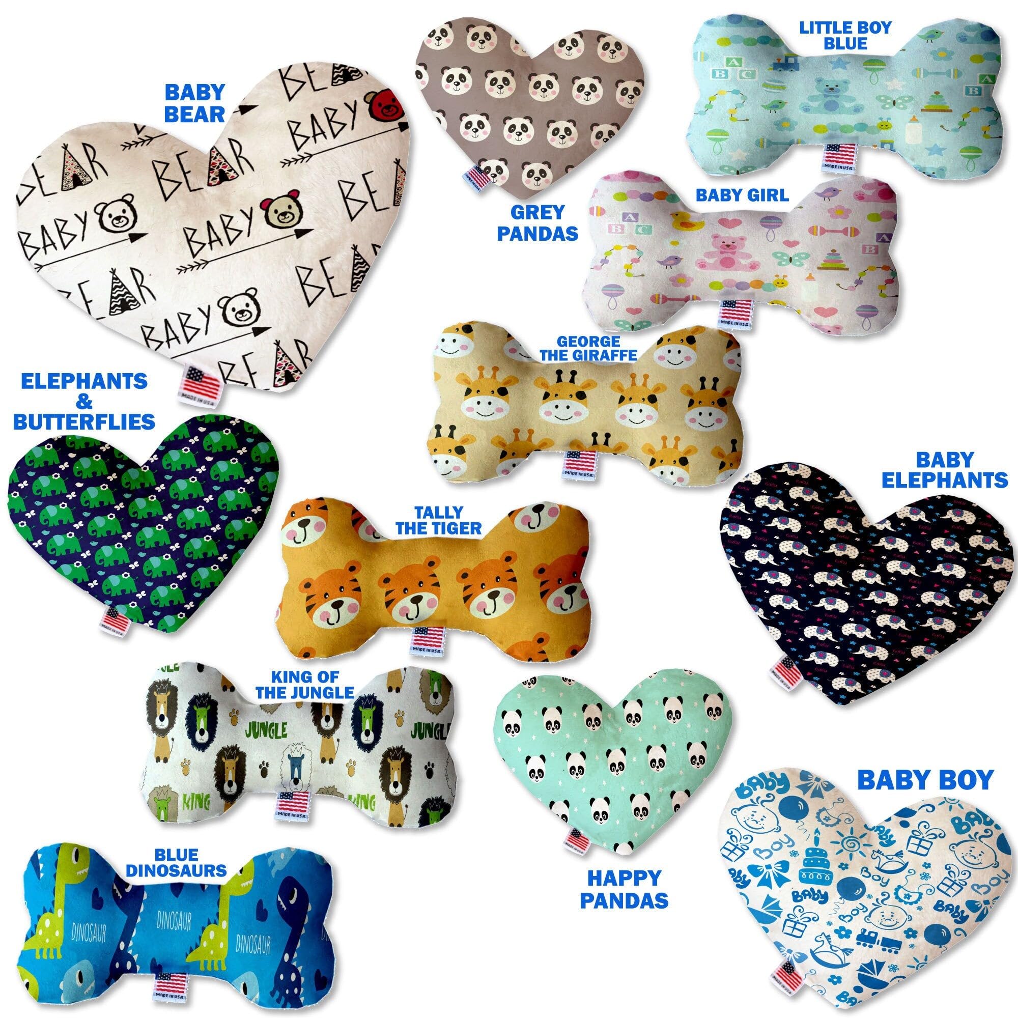 Pet and Dog Plush Heart or Bone Toy, "Oh Baby Group" (Available in different sizes, and 12 different pattern options!) Baby Bear 8" Plush Bone
