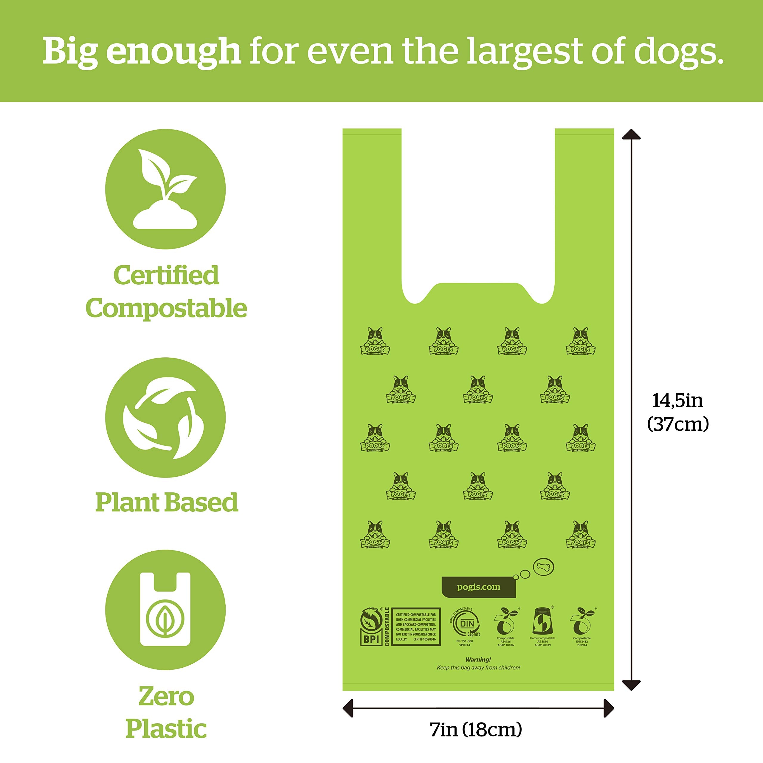 Pogi'S Compostable Dog Poop Bags With Handles - 250 Doggie Poop Bags With Easy-Tie Handles - Leak-Proof Dog Waste Bags, Plant-Based, Astm D6400, En 13432 Certified Extra Large Poop Bags For Dogs