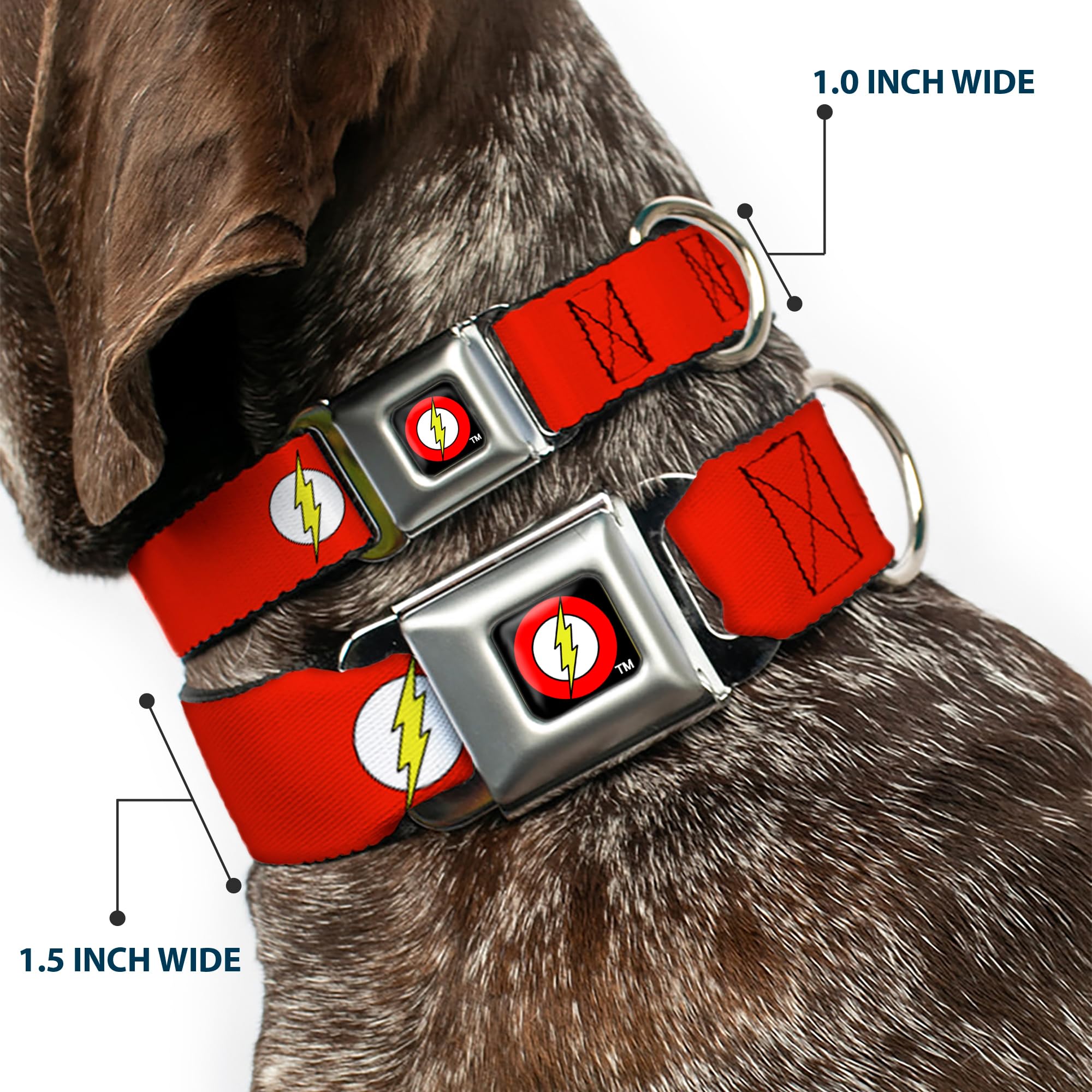 Buckle-Down Dog Collar Seatbelt Buckle Flash Logo Red White Yellow 18 To 32 Inches 1.5 Inch Wide