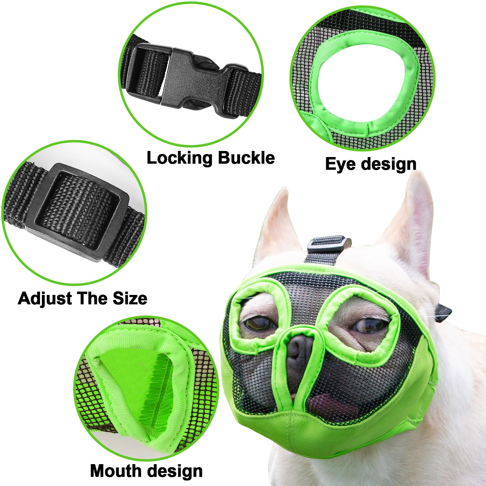 Jyhy Short Snout Dog Muzzles- Adjustable Breathable Mesh Bulldog Muzzle For Biting Chewing Licking Grooming Dog Mask,Green M