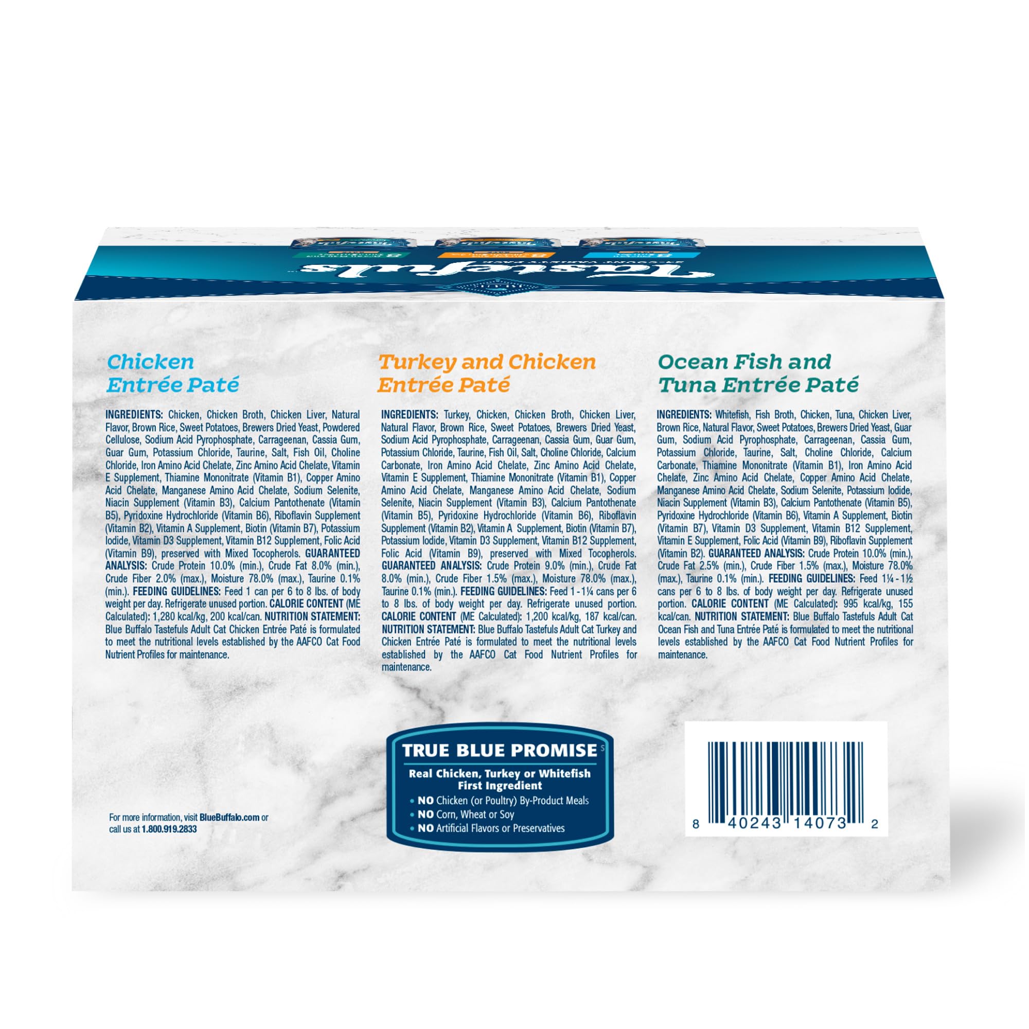 Blue Buffalo Tastefuls Wet Cat Food Pat   Variety Pack, Made with Natural Ingredients, Chicken, Turkey & Chicken, Ocean Fish & T