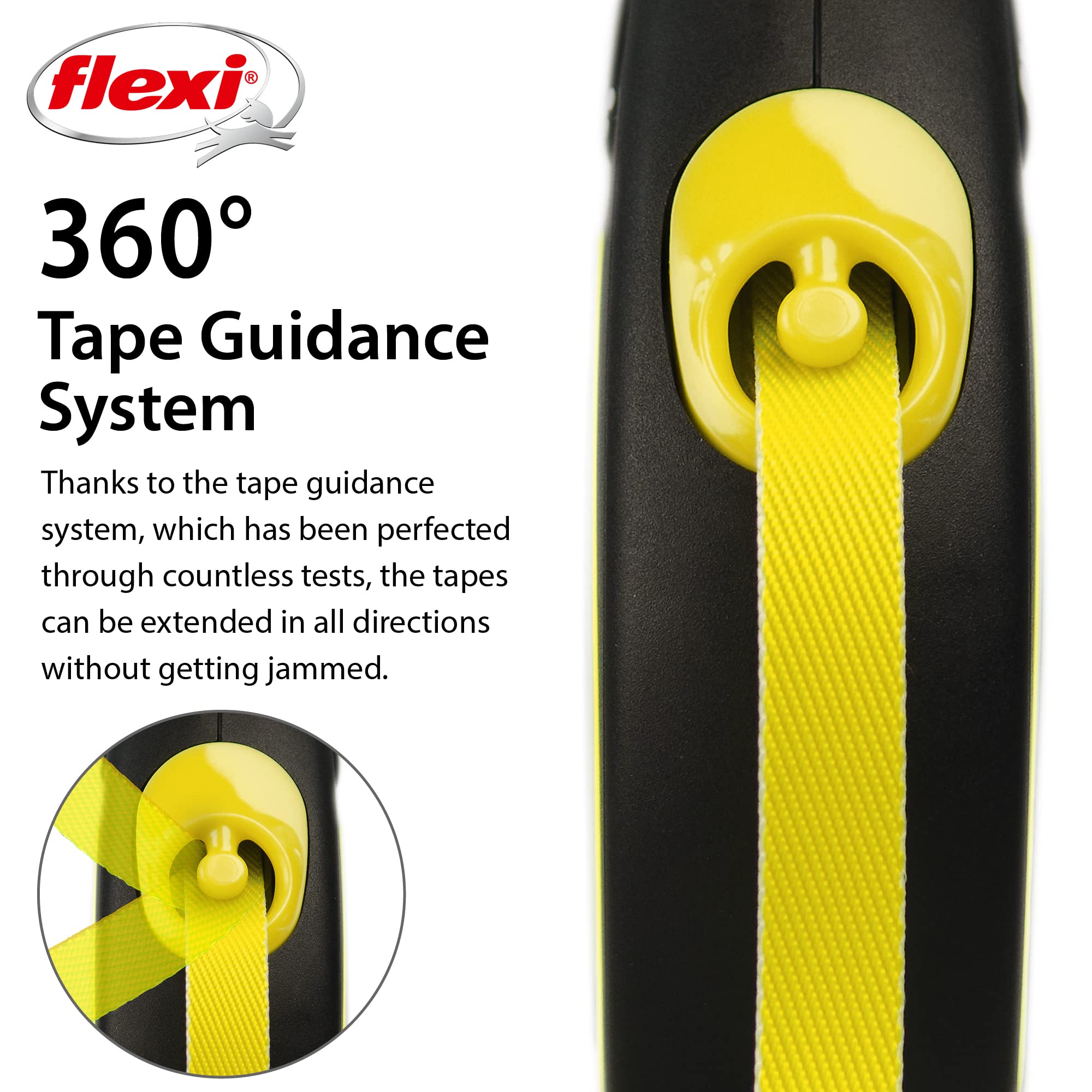 FLEXI® Neon Retractable Dog Leash, 16 ft Medium, Ergonomic Durable Tangle-Free, Black/Neon