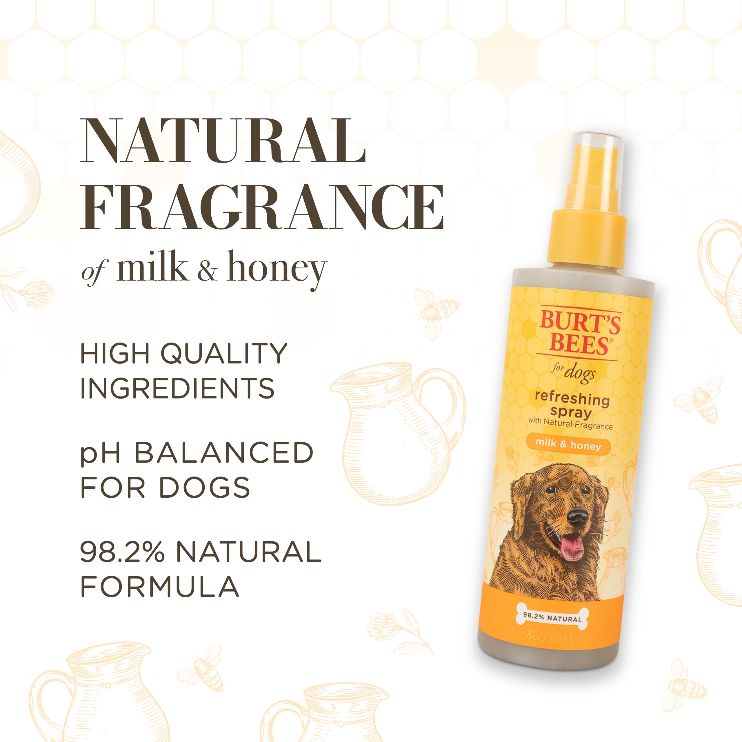 Burt'S Bees For Pets Refreshing Spray For Dogs With Milk And Honey, 98.2% Natural Origin Formulas, Waterless Dog Shampoo - Gentl