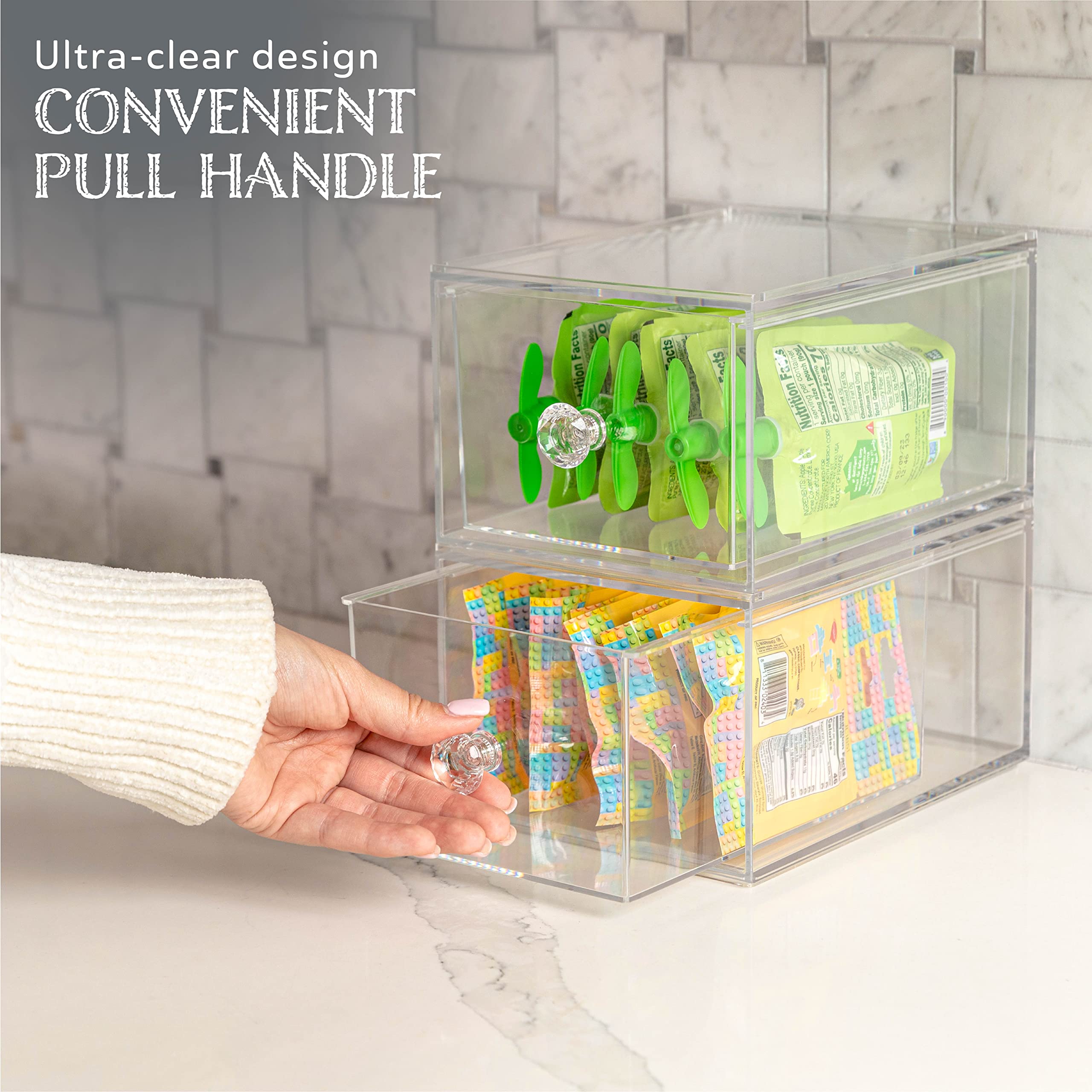 Clear Drawer Organizers - Acrylic, Durable, Stackable, Pull-Out Drawer Great For Medicine, Cosmetics, Makeup And Bathroom Organi