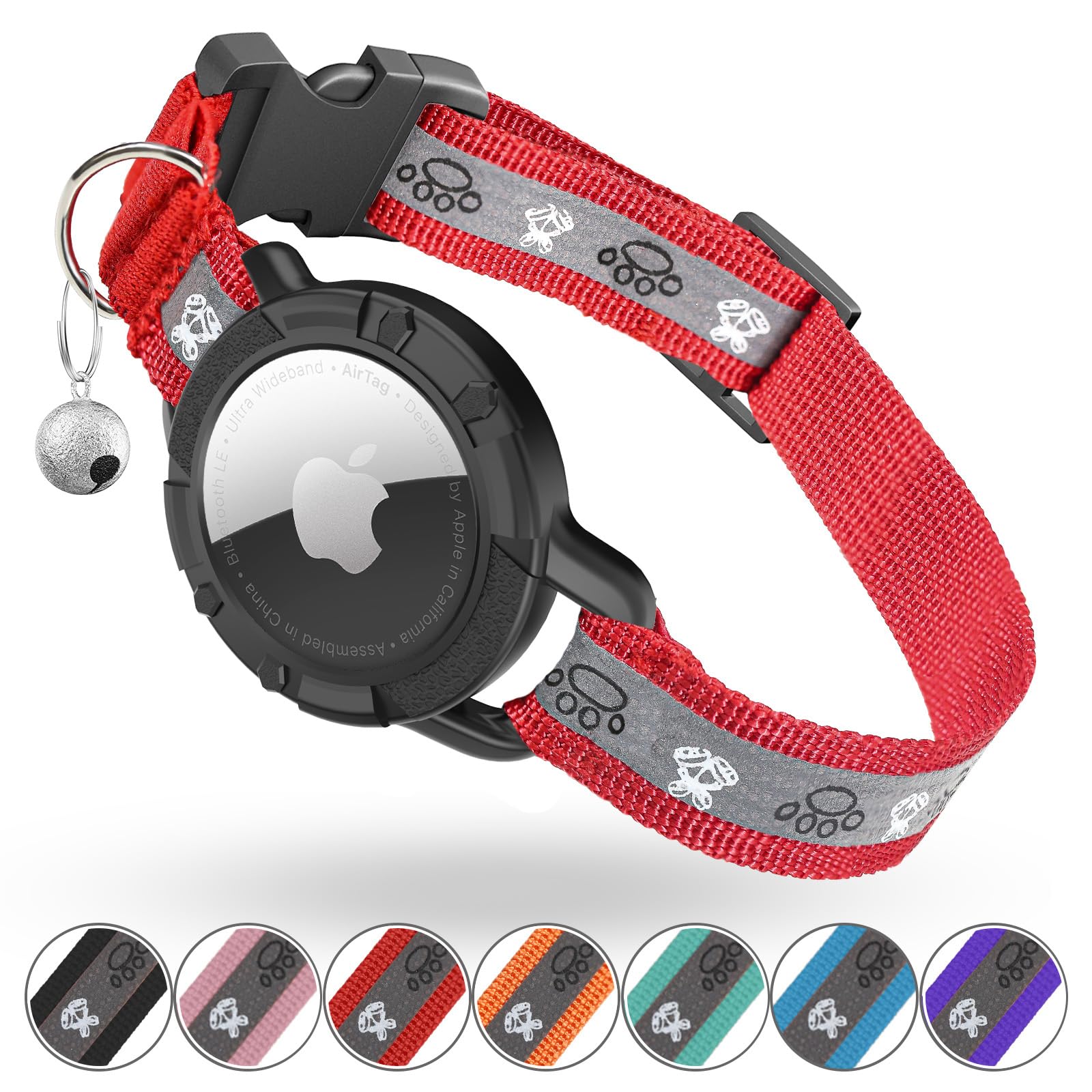 Reflective Airtag Cat Collar, Integrated Cat Tracker Collar With Air Tag Holder And Bell, Safety Elastic Band Cat Gps Collars For Girl Boy Cats, Kittens And Puppies (Red, S)