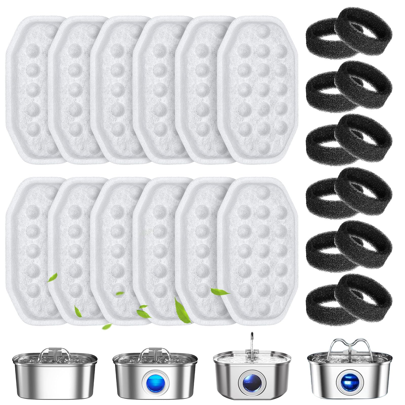 24 Pcs Cat Water Fountain Filters Replacement & Pre-Filter Sponges For 108Oz/3.2 Stainless Steel Pet Water Fountain With Water L