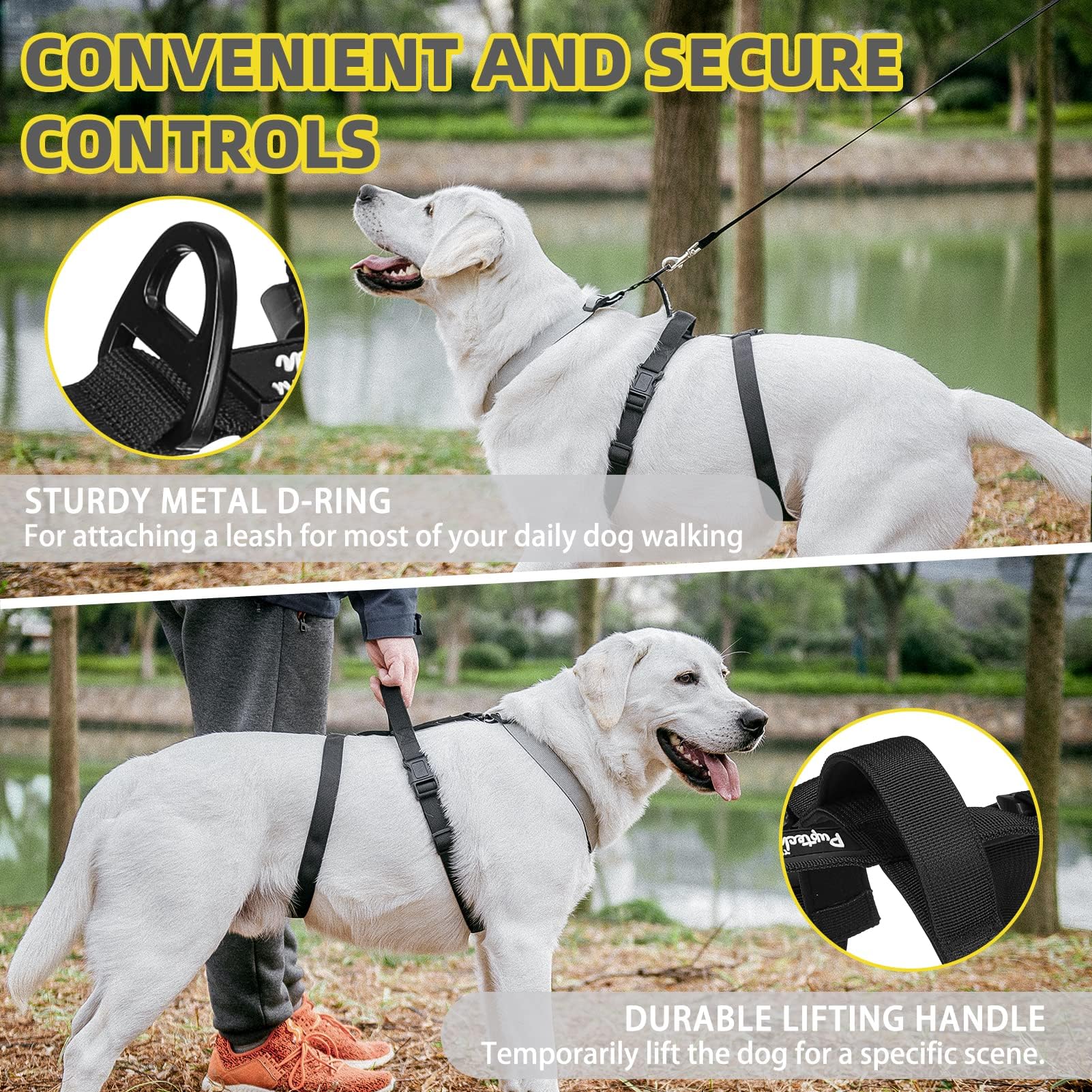 PUPTECK Escape Proof Dog Harness, No Pull Soft Padded Halter, Small, Black & Snow White, Model PUP23DHS01-S-Blk