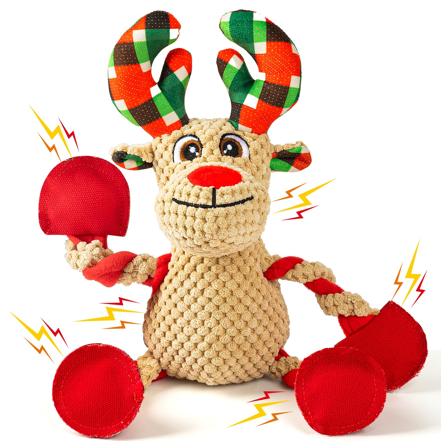 spxkd Christmas Squeaker Dog Toys Interactive Durable Dog Chew Toys Reindeer Plush Toy for Puppy Small Dogs Medium Dogs and Larg