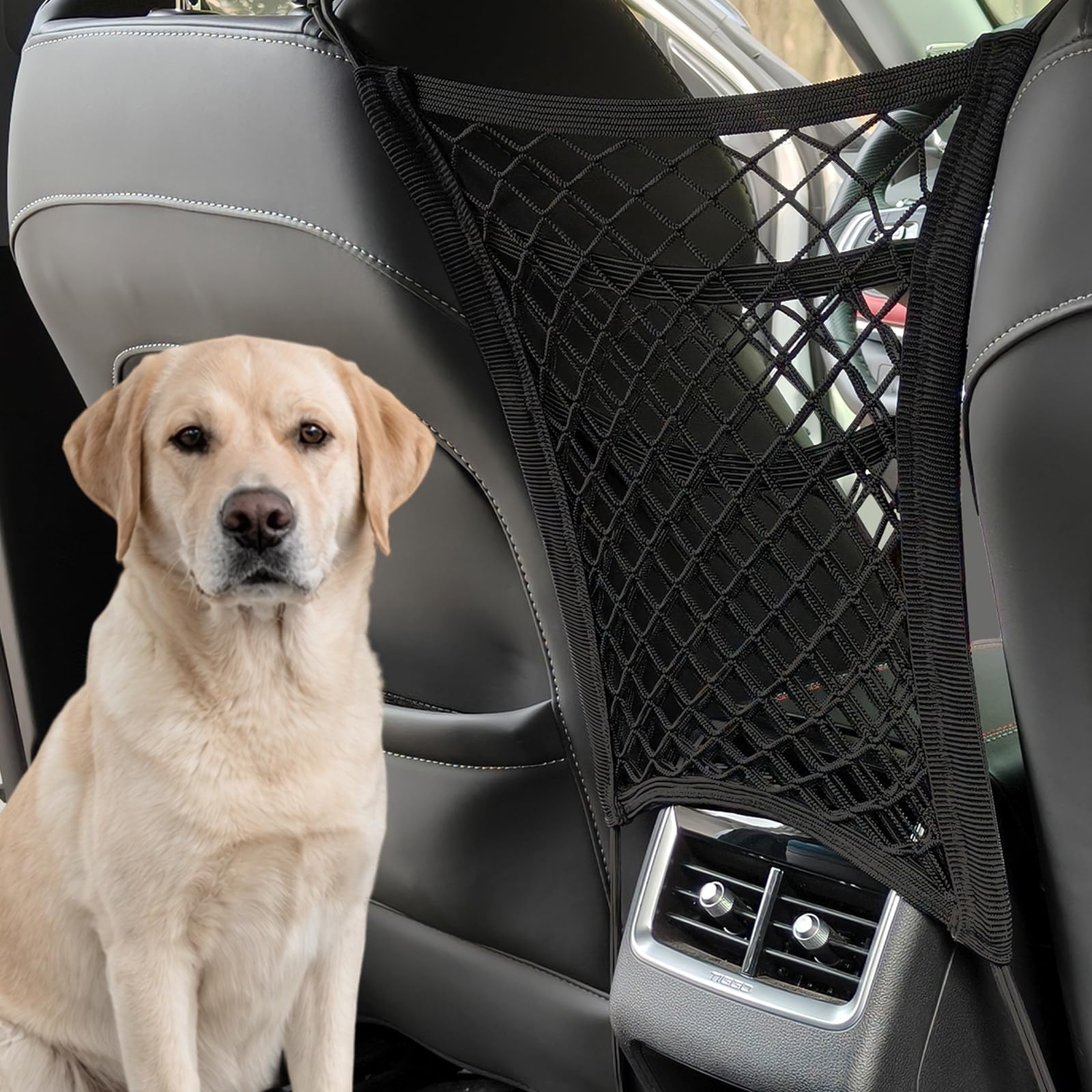 VEHIRIE Car Dog Barrier for SUV, Pet Barrier Car Mesh Organizer for Dog & Child Drive Safety Barrier with Mesh Pockets, Storage