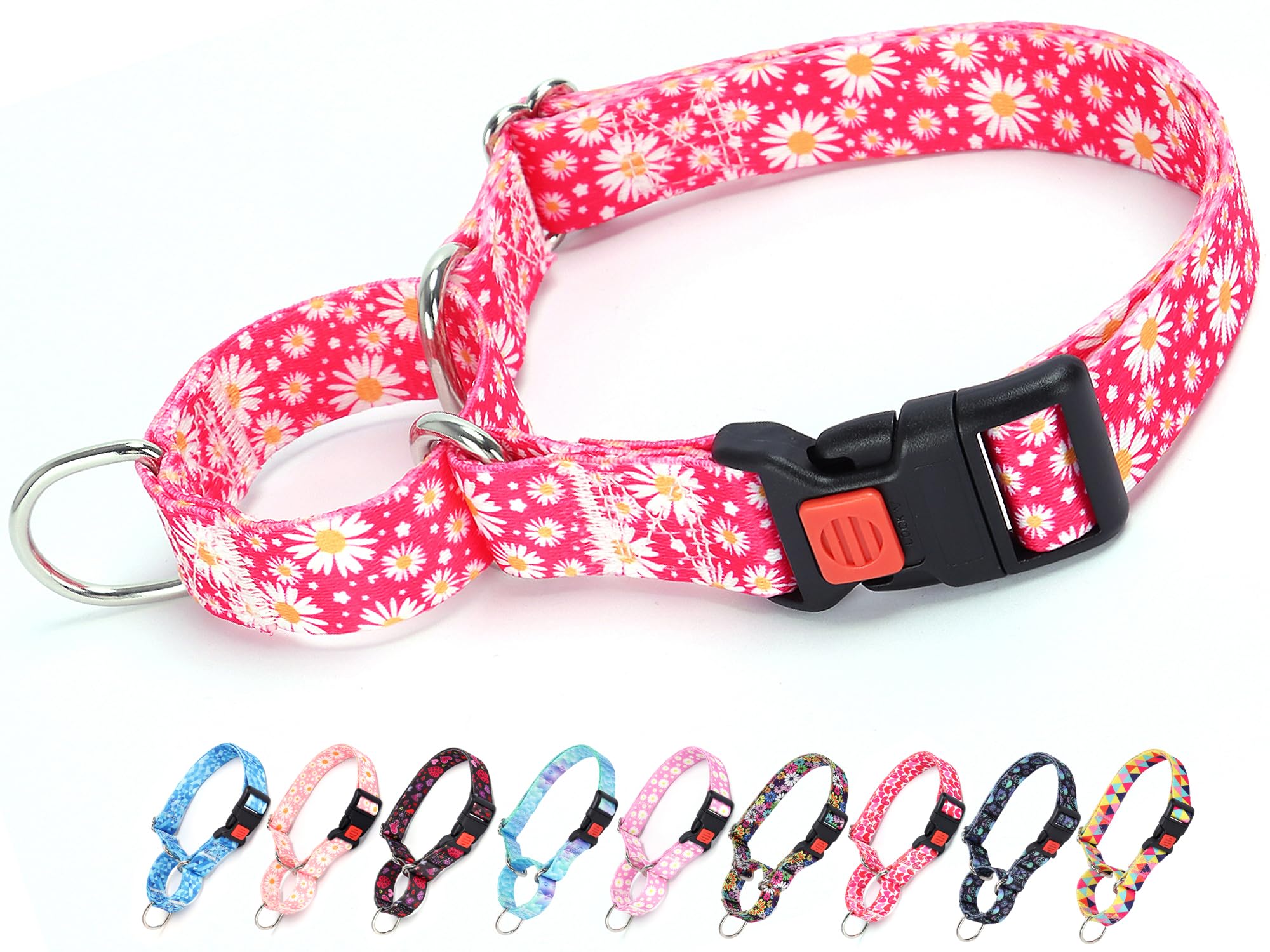 Martingale Collar For Dogs, Rose Daisy Flowers Dog Collar For Small Medium Large Dogs, Adjustable Girl Dog Collars With Quick-Re