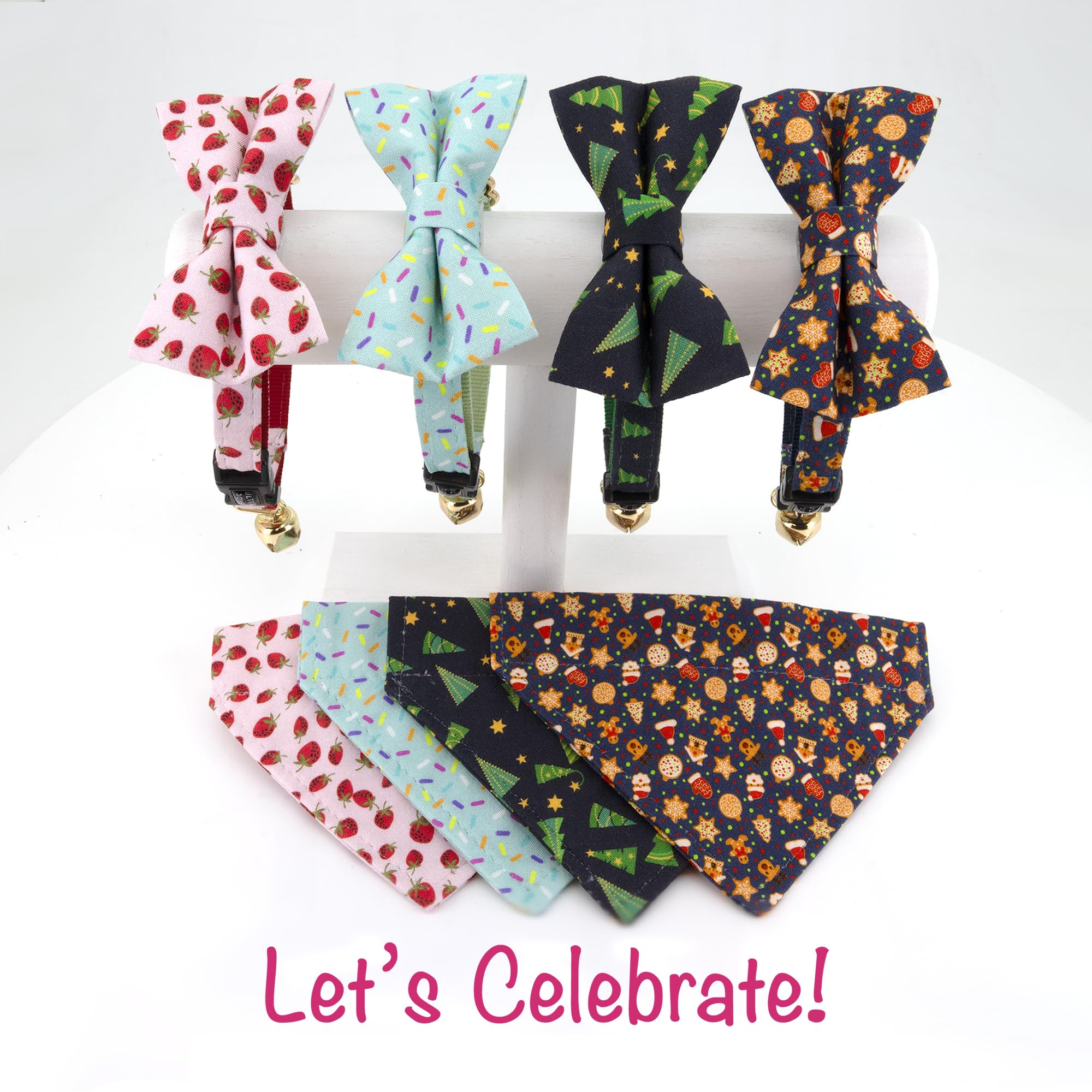 Ultra Joys Breakaway Cat Collar With Bells - Boy & Girl Kittens Collar Kit With Bowtie - Large