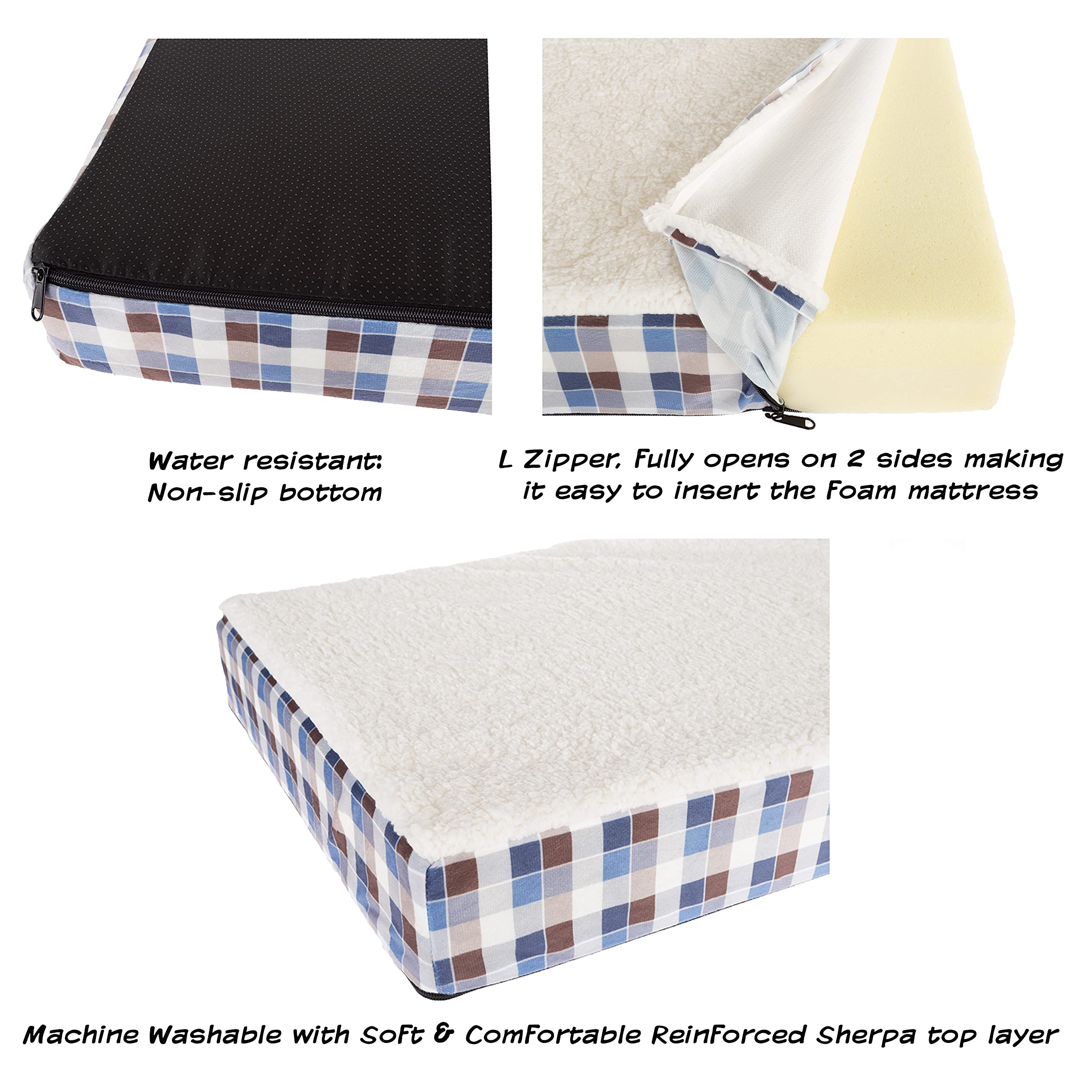 PETMAKER Orthopedic Dog Bed - 36x27 Medium Memory Foam with Washable Sherpa Cover - Tan for Large Dogs up to 65lbs
