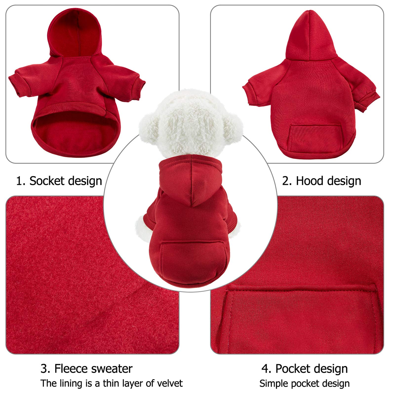 2 Pieces Winter Dog Hoodie Warm Small Dog Sweatshirts with Pocket Cotton Coat for Chihuahua Clothes Puppy Costume(M,Dark Blue, W