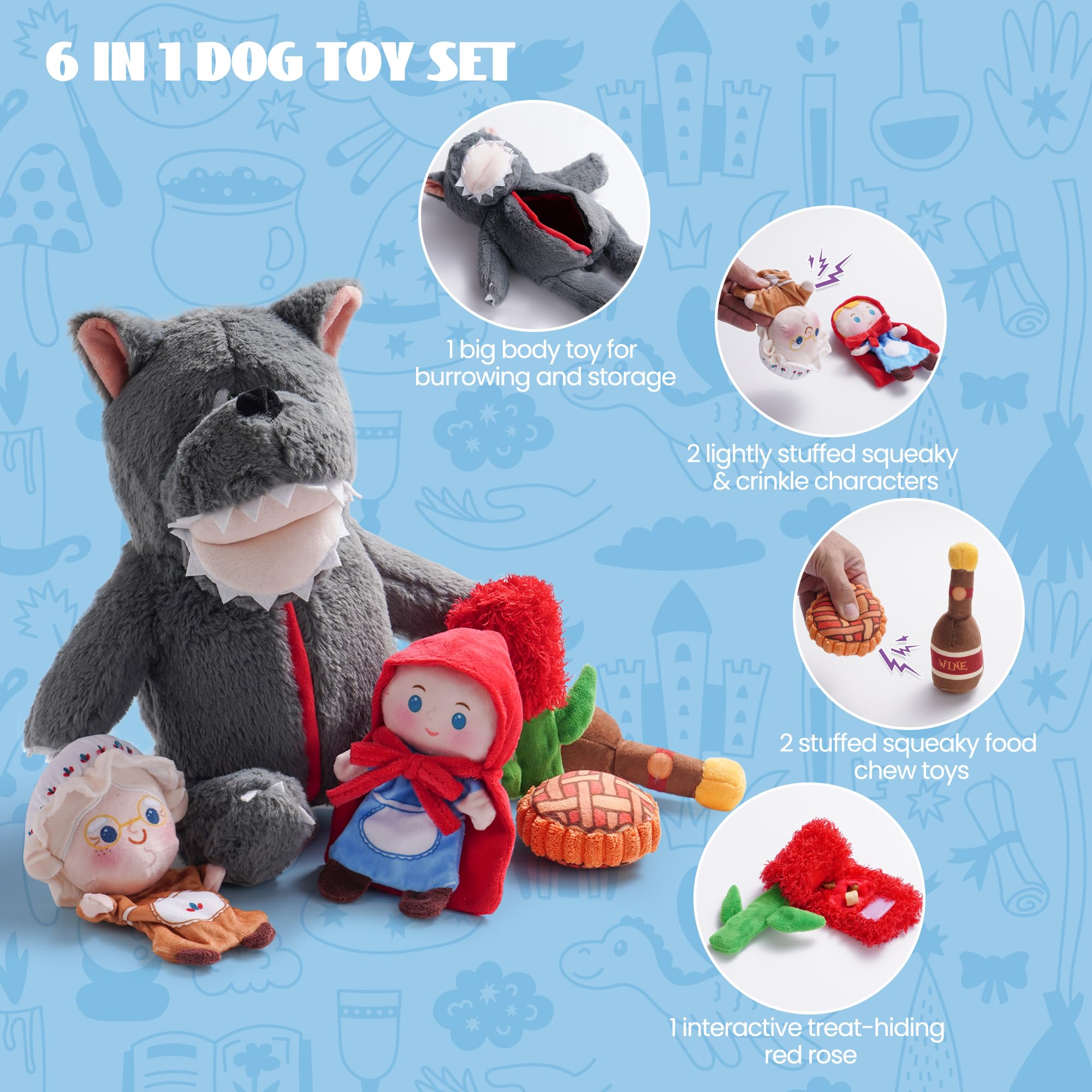 Nocciola Fairy Tale Squeaky Dog Toys, Cute Interactive Plush Stuffed Hide And Seek Cognitive Puzzle Puppy Crinkle Chew Toy For S