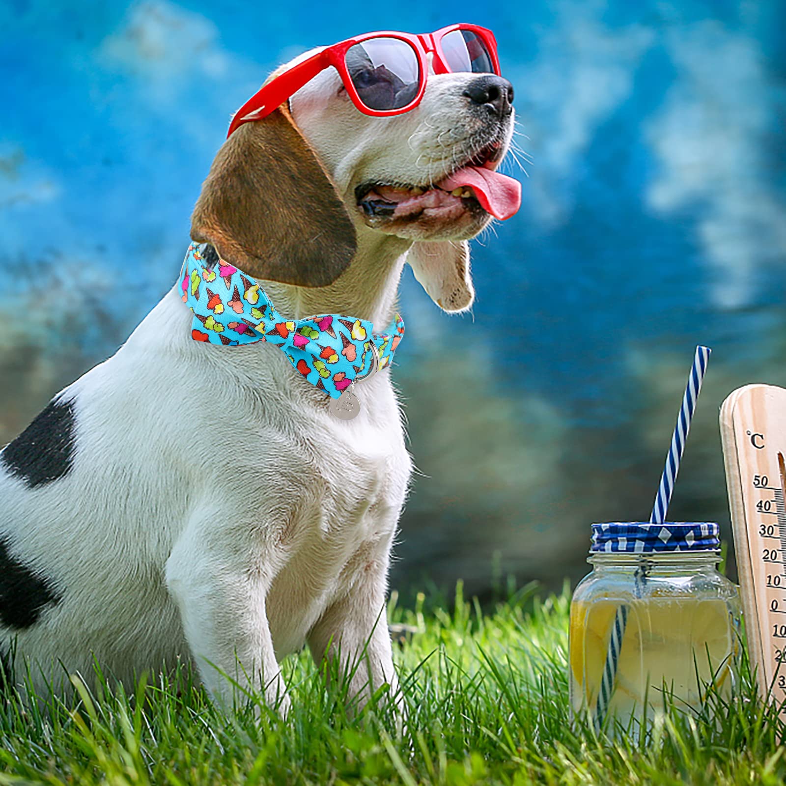 Up Urara Pup Summer Dog Collar With Bow Tie, Cotton Cute Bowtie Dog Collar, Summer Bowtie Collar For Medium Boy Girl Dog, Comfor