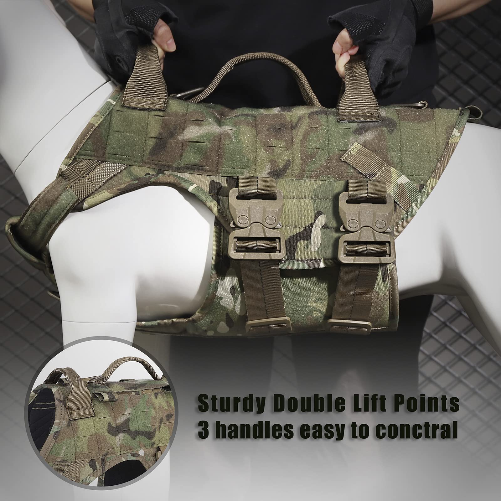 PETAC GEAR Tactical Dog Harness K9 Dog Training Vest Adjustable Padded Police Service Dog Working MOLLE Vests for Large Medium D