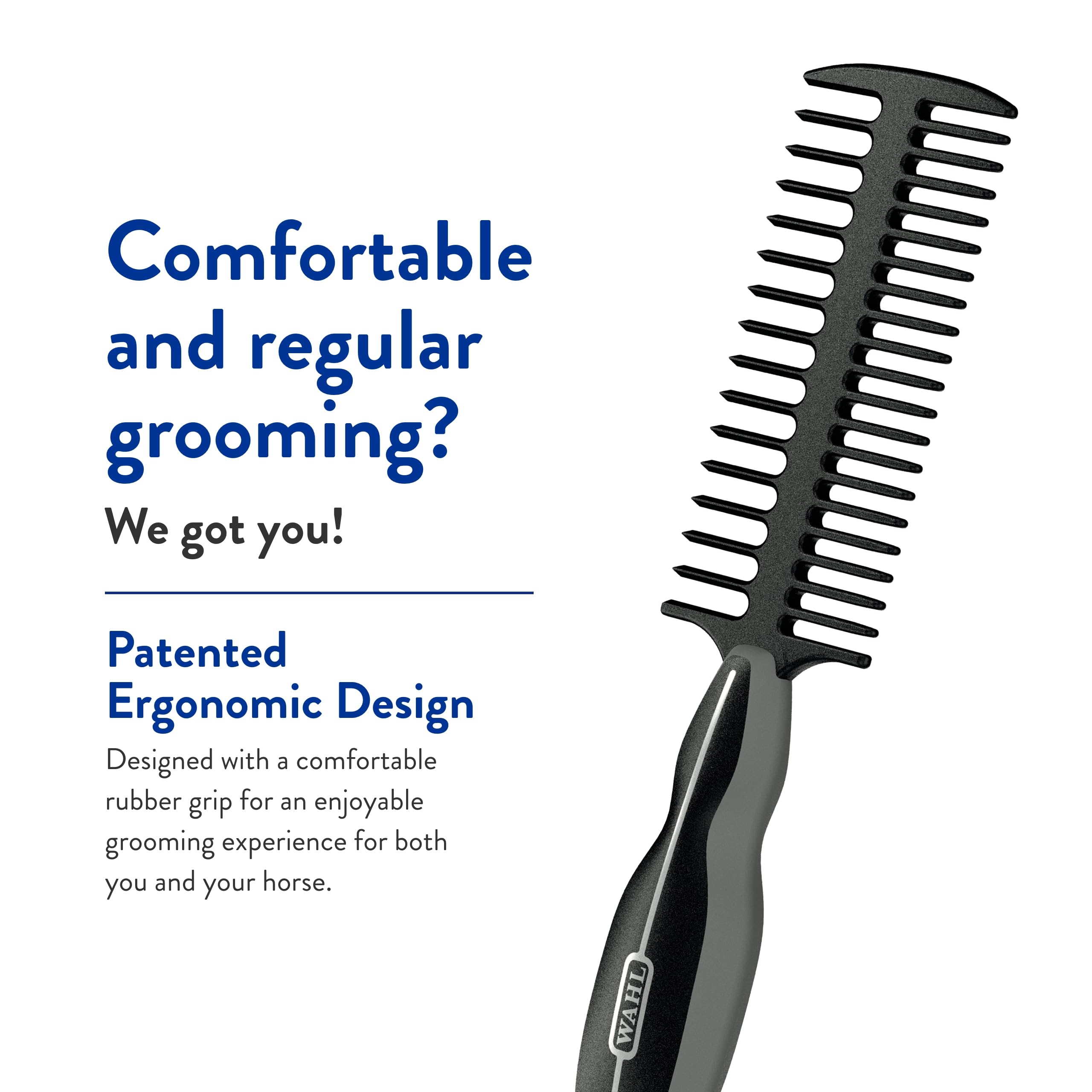 Wahl Professional Animal Mane & Tail Brush - Ergonomic Black Braiding Comb (#858708) For Equine Grooming