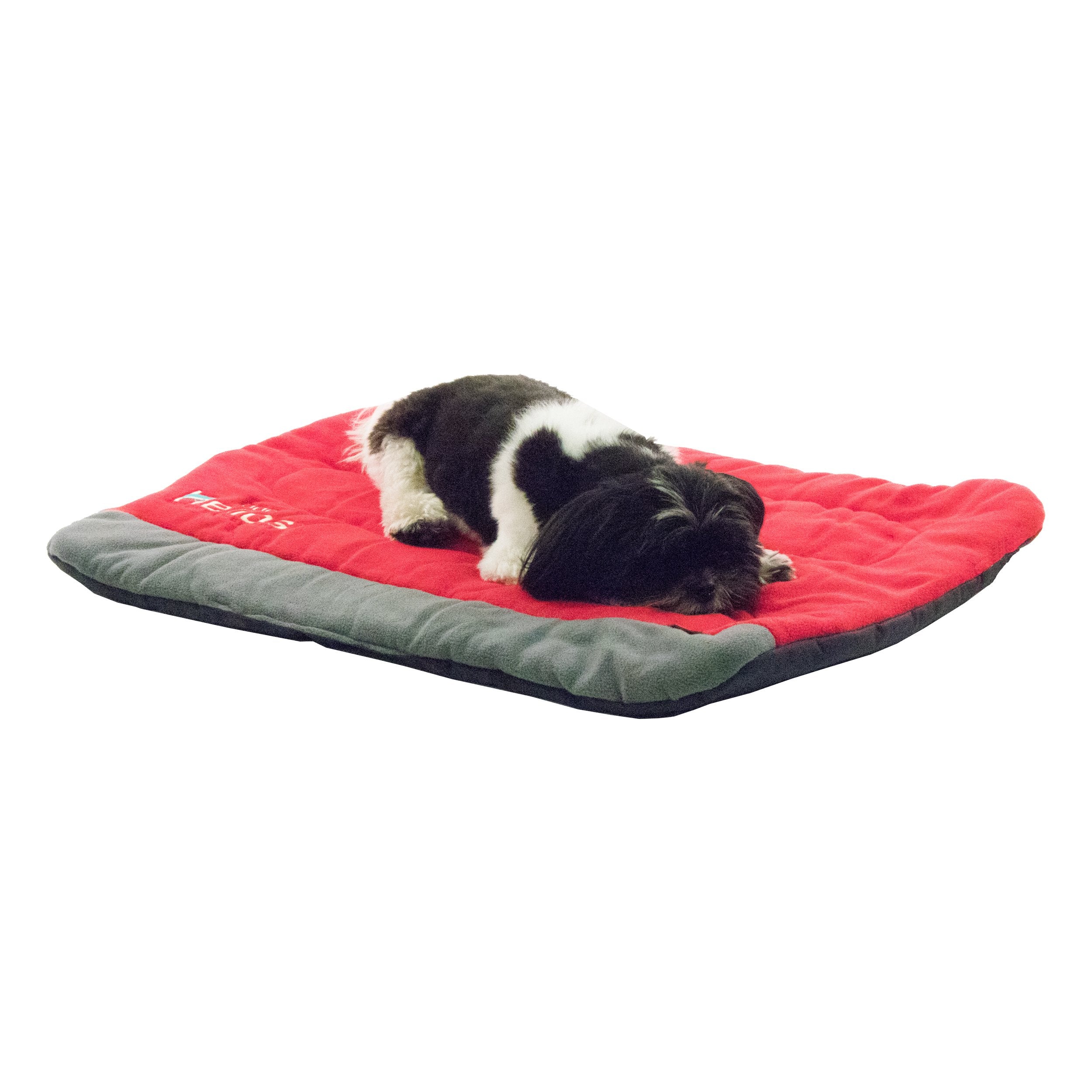 DOGHELIOS 'Combat-Terrain' Cordura-Nyco Reversible Nylon and Polar Fleece Travel Camping Folding Pet Dog Bed Mat, Large, Red, Grey