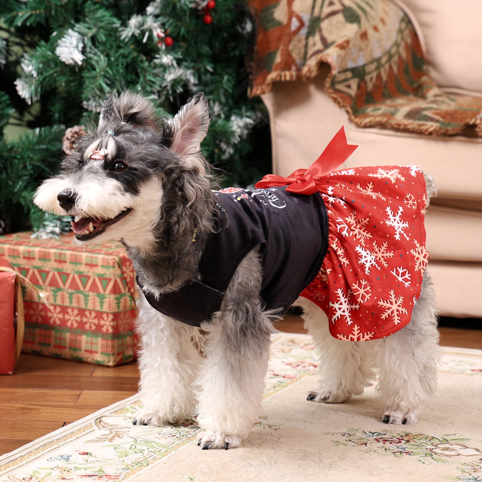 Cutebone Christmas Dog Dresses Velvet Holiday Small Dogs Clothes Onesie Pet Apparel Girl Puppy Skirt With Bow Hair Rope Cva54Xxs