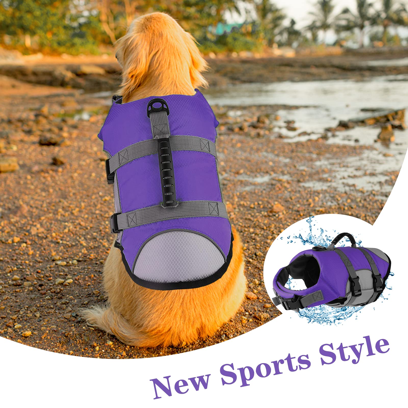 Mklhgty Dog Life Jacket, Reflective Adjustable Dog Vest With Rescue Handle For Swimming And Boating, Ripstop Pet Safety Life Pre