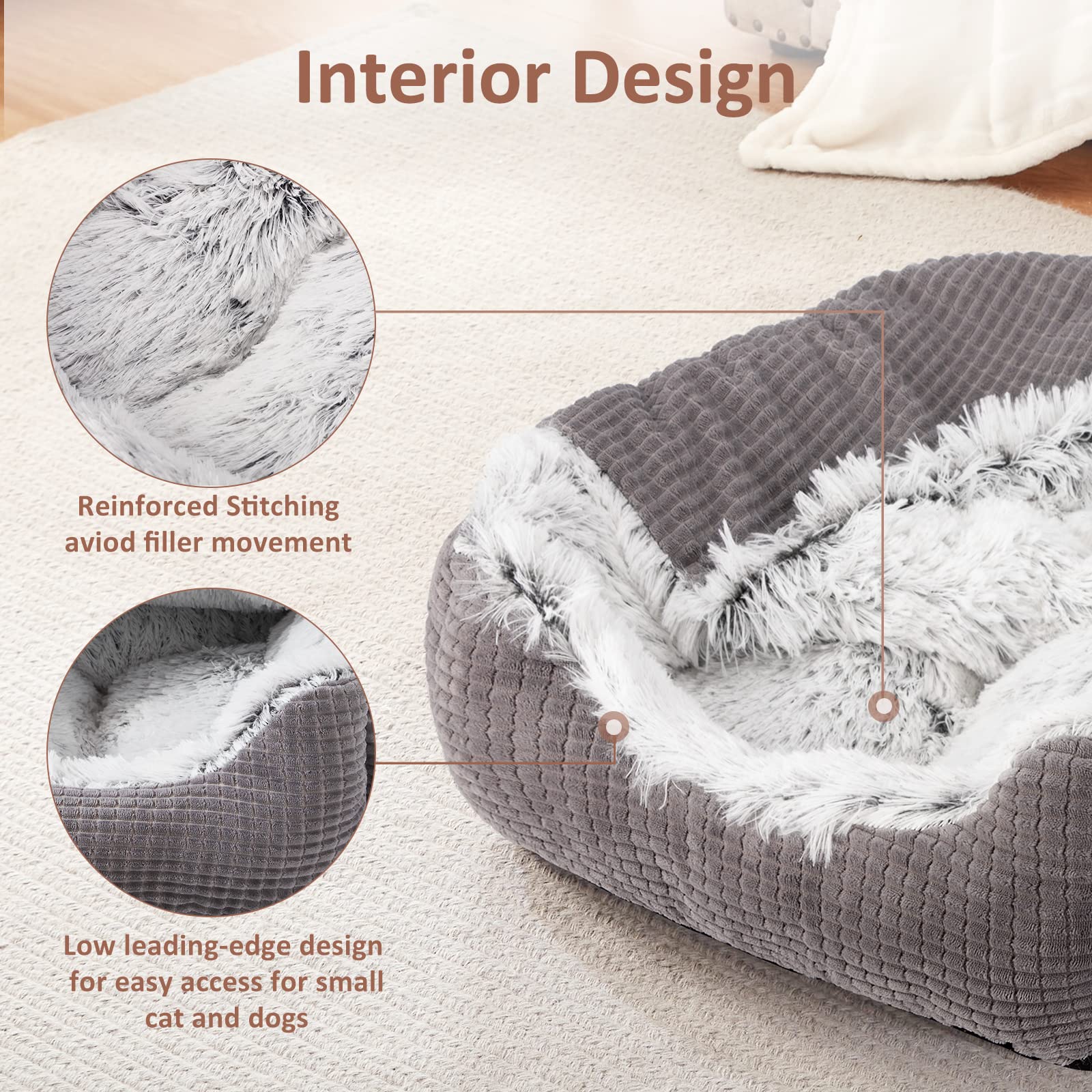 MIXJOY Rectangle Cave Hooded Dog Bed, 25" Grey, Warm Orthopedic Puppy Blanket, Machine Washable, Ideal for Medium to Large Dogs