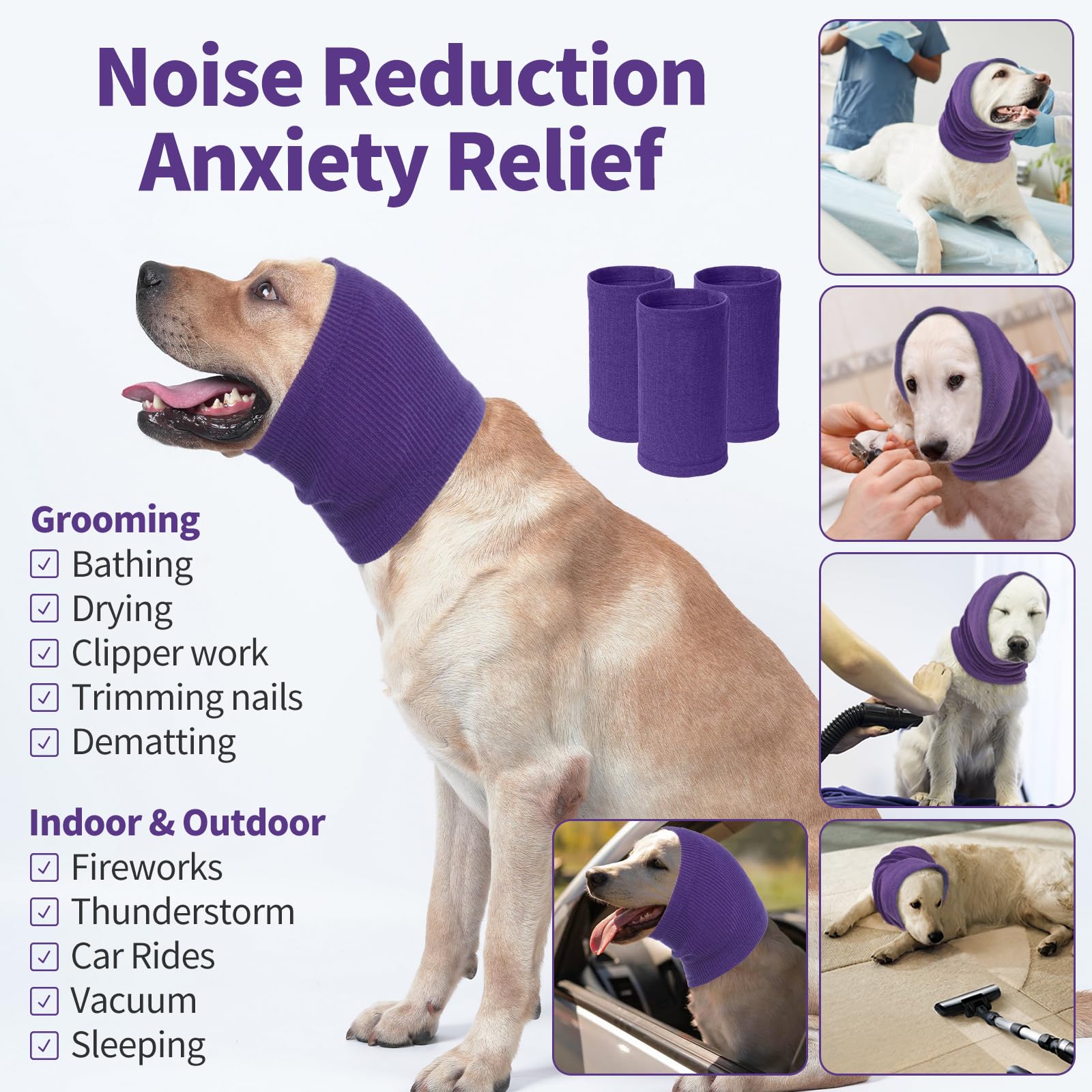 Nanaki Dog Hood Calming Ear Wrap - Quiet Headband, Head Cover Snood, Fireworks Muffs, Grooming And Force Drying Pet Protector Fo