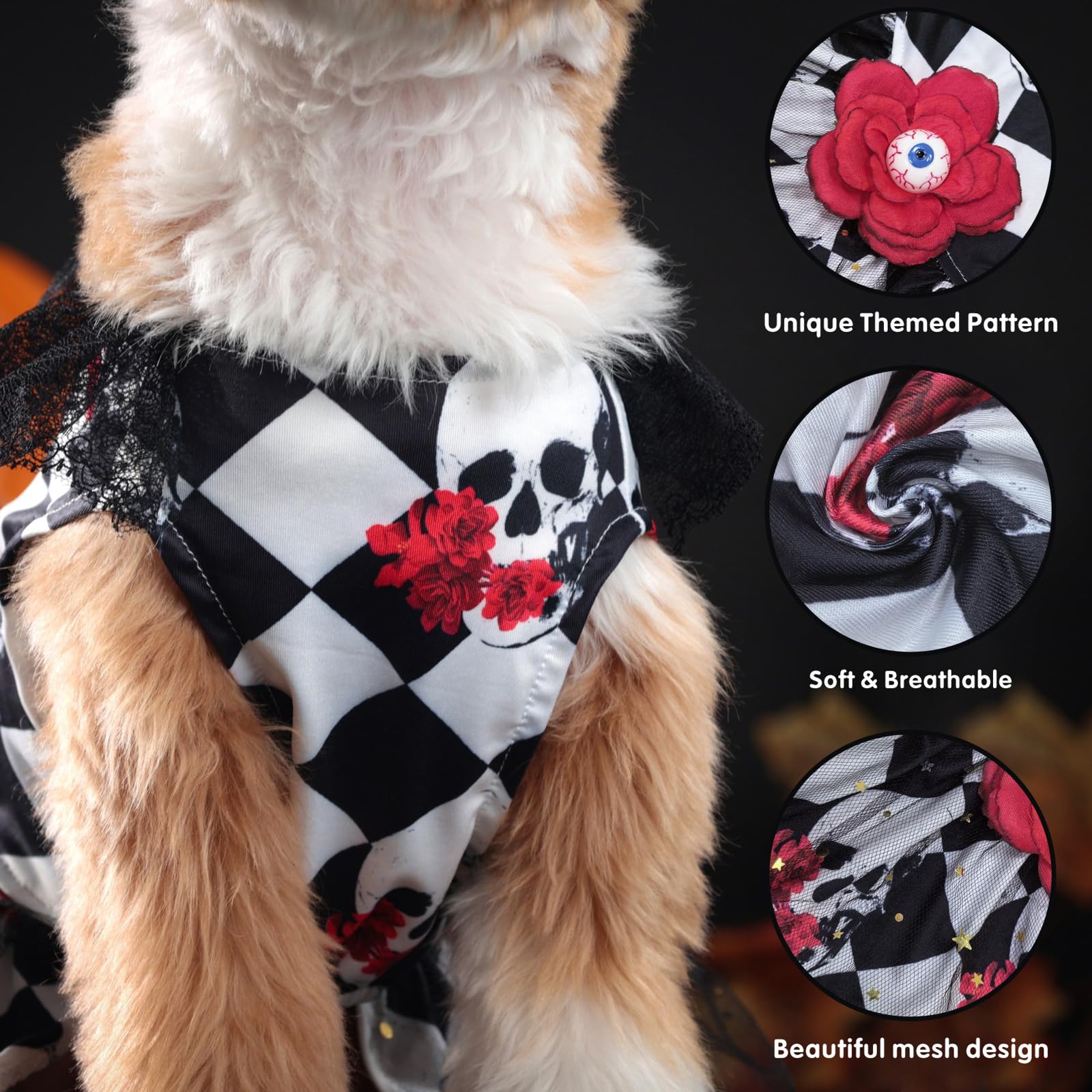 Dog Halloween Dress Skeleton Halloween Costumes For Dogs Funny Halloween Puppy Dress With Flower For Small Dogs Cats M