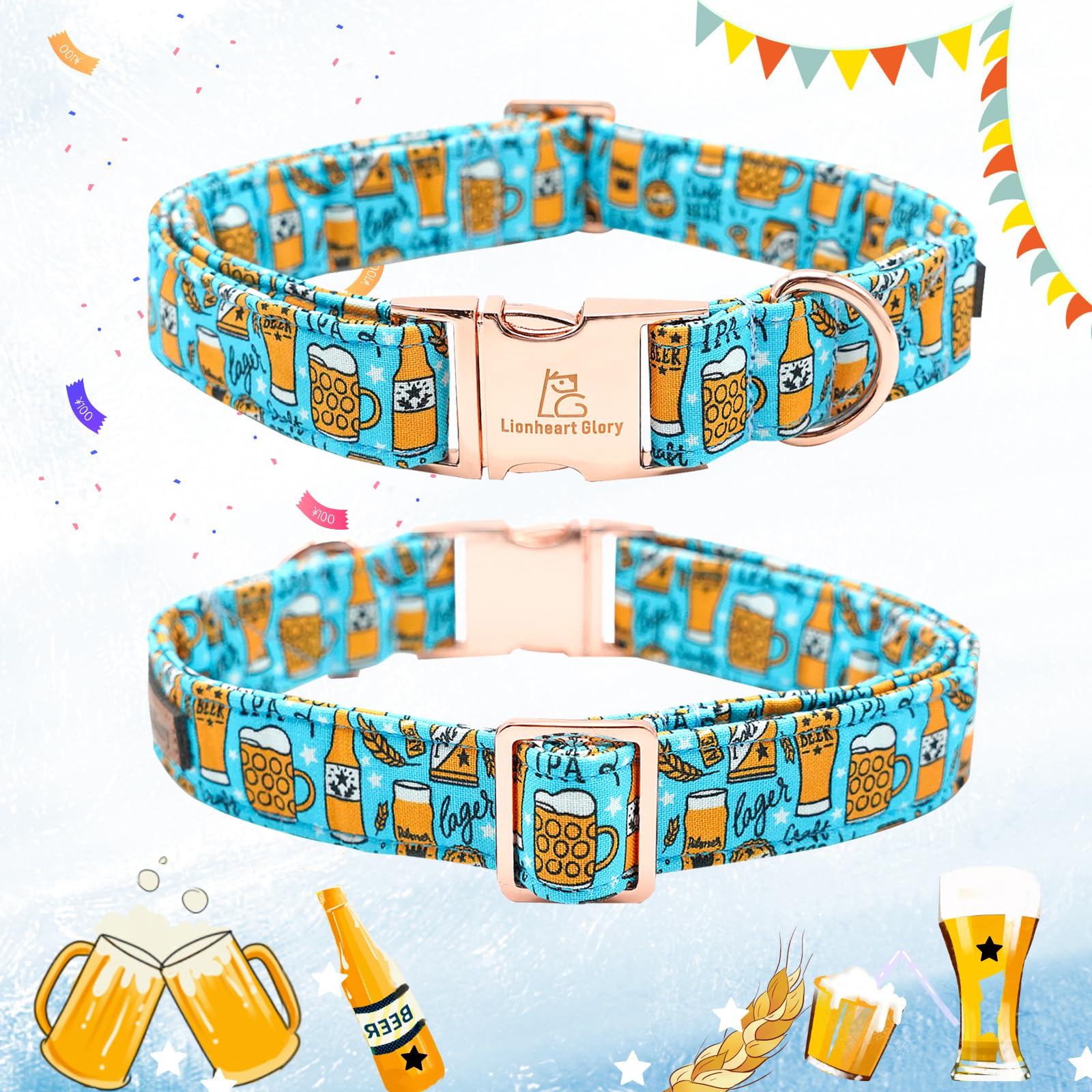 Lionheart Glory Blue Summer Party Collar - Soft, Durable, Adjustable For Large Dogs