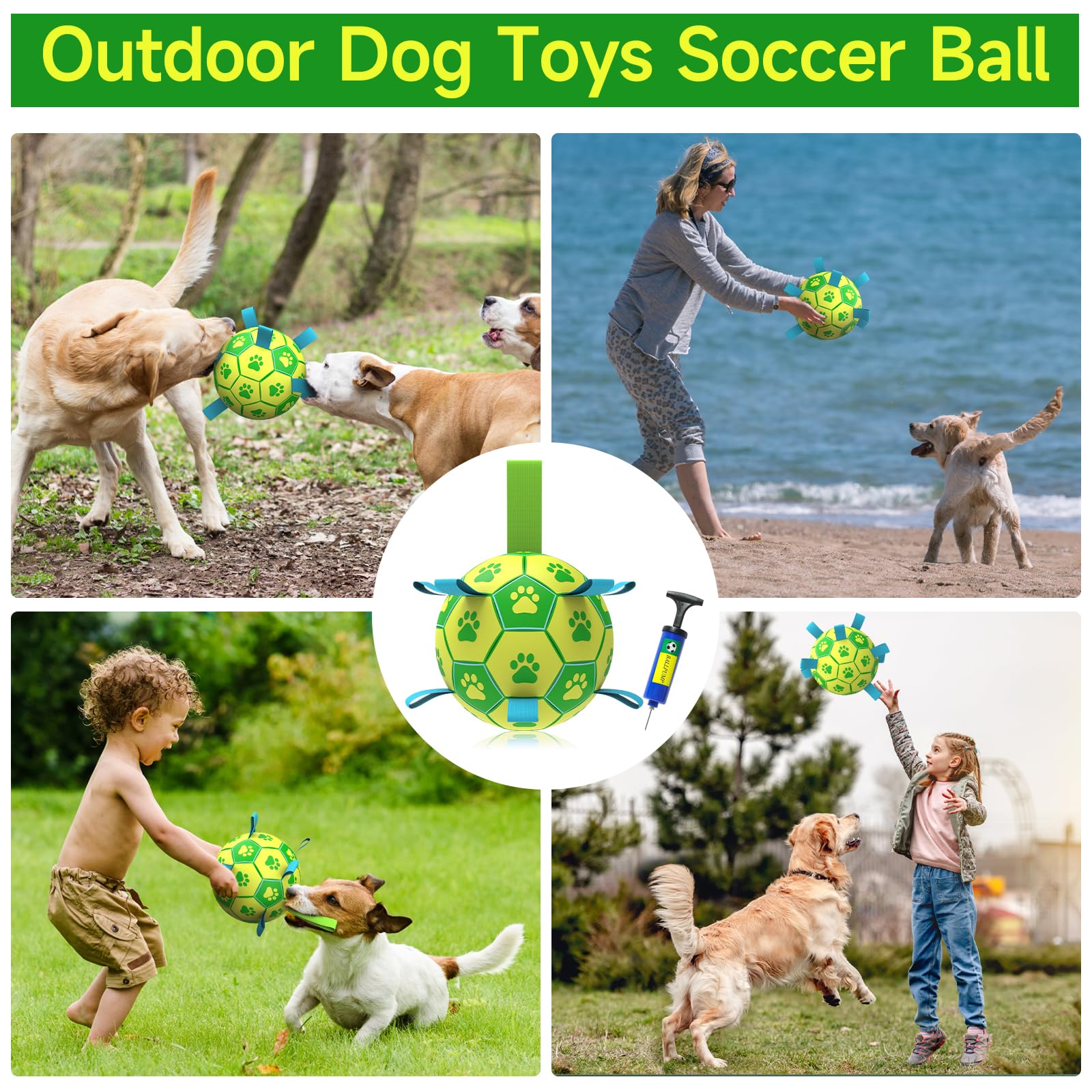 Qdan Dog Toys Soccer Ball - Durable Dog Balls With Strap For Medium Small Dogs, Puppy Birthday Gifts, Dog Tug Toy For Tug Of War (8 Inch)