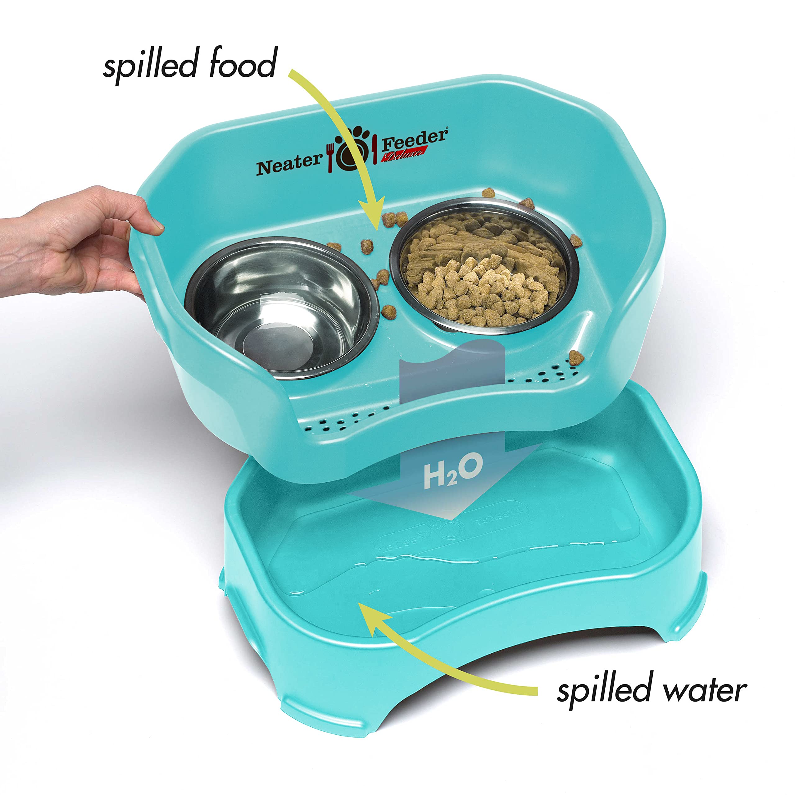 Neater Feeder Deluxe Mess Proof Dog Bowls Elevated Medium Sized Dogs (19-40 lbs) Made in USA, No Spill Raised Dog Food Bowl Stan
