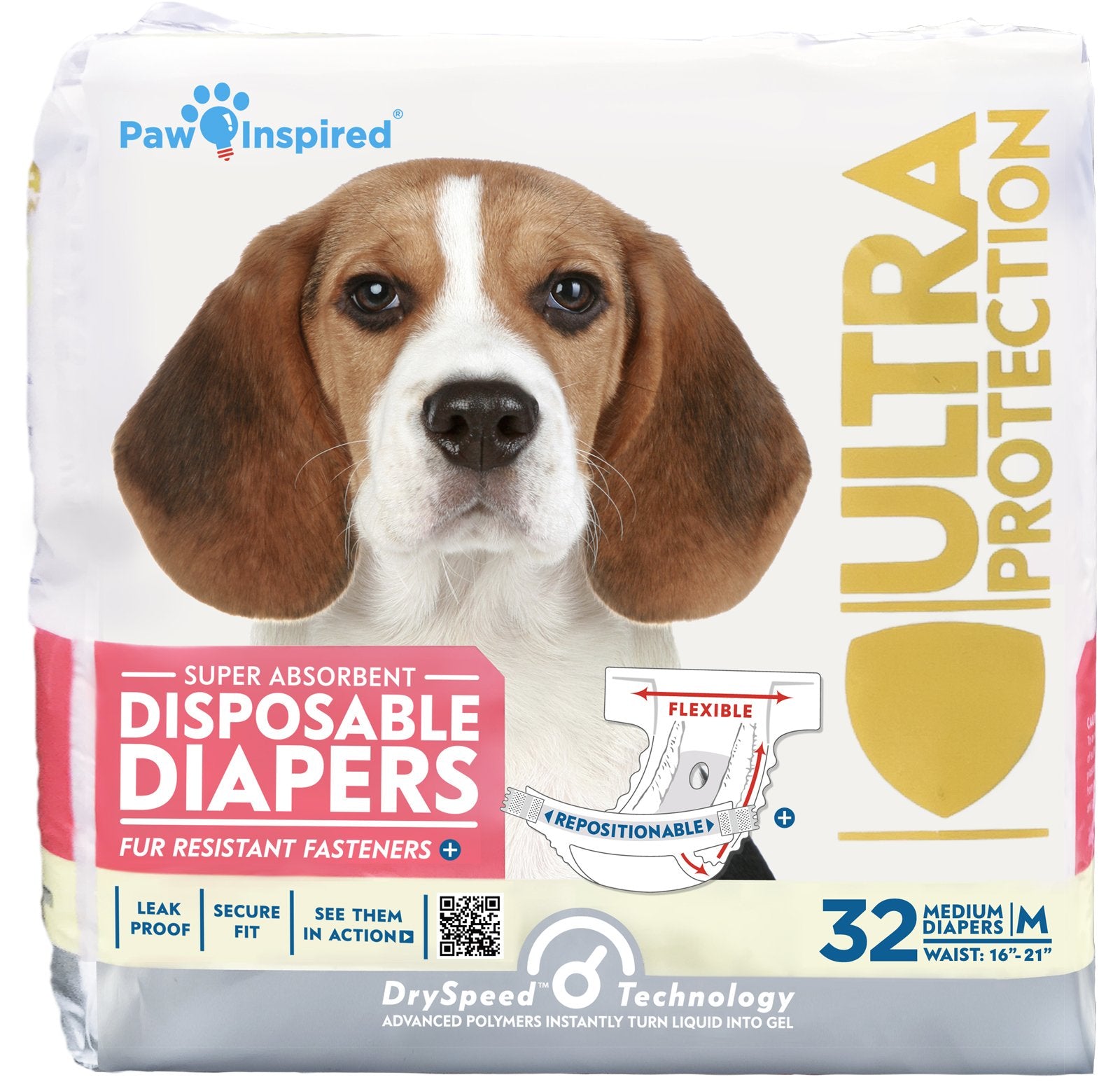Paw Inspired 32ct Disposable Dog Diapers | Female Dog Diapers Ultra Protection | Diapers for Dogs in Heat, Excitable Urination, 