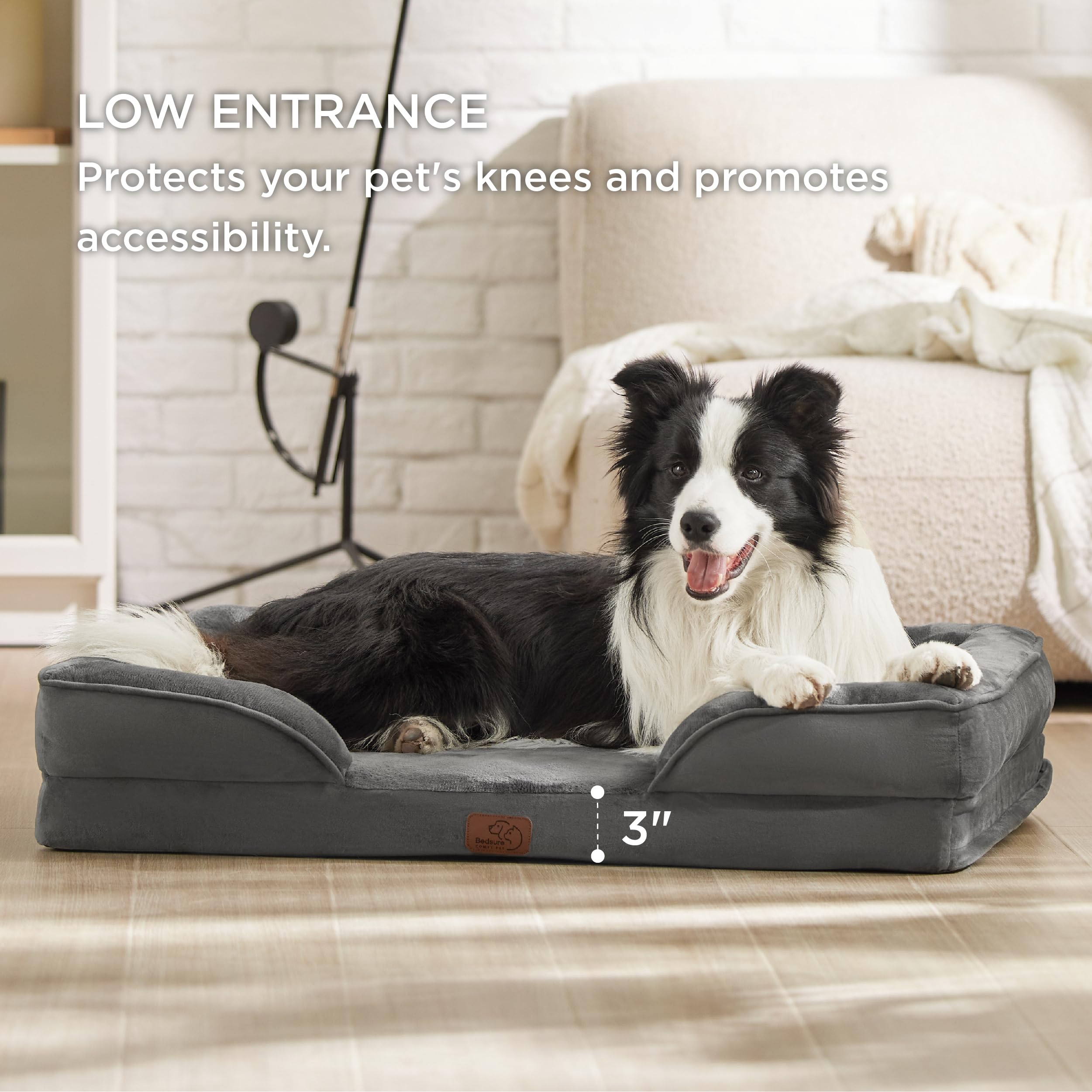 Bedsure Orthopedic Dog Bed For Large Dogs - Big Washable Dog Sofa Beds Large, Supportive Foam Pet Couch Bed With Removable Washable Cover, Waterproof Lining And Nonskid Bottom, Dark Grey
