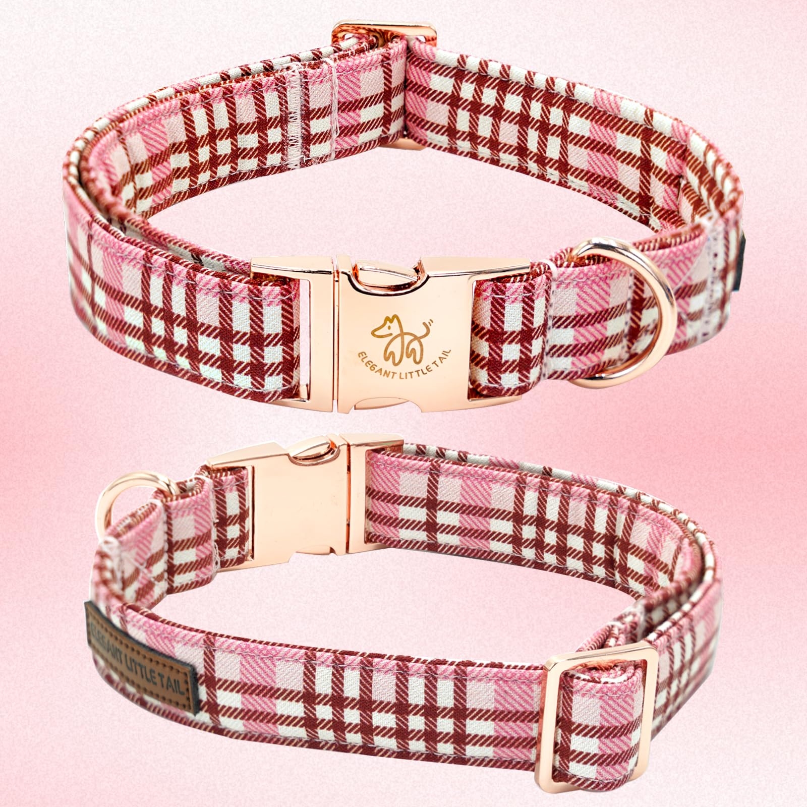 Elegant Little Tail Cute Pink Dog Collar With Bow For Medium Dogs, Adjustable Cotton Summer Pet Collar