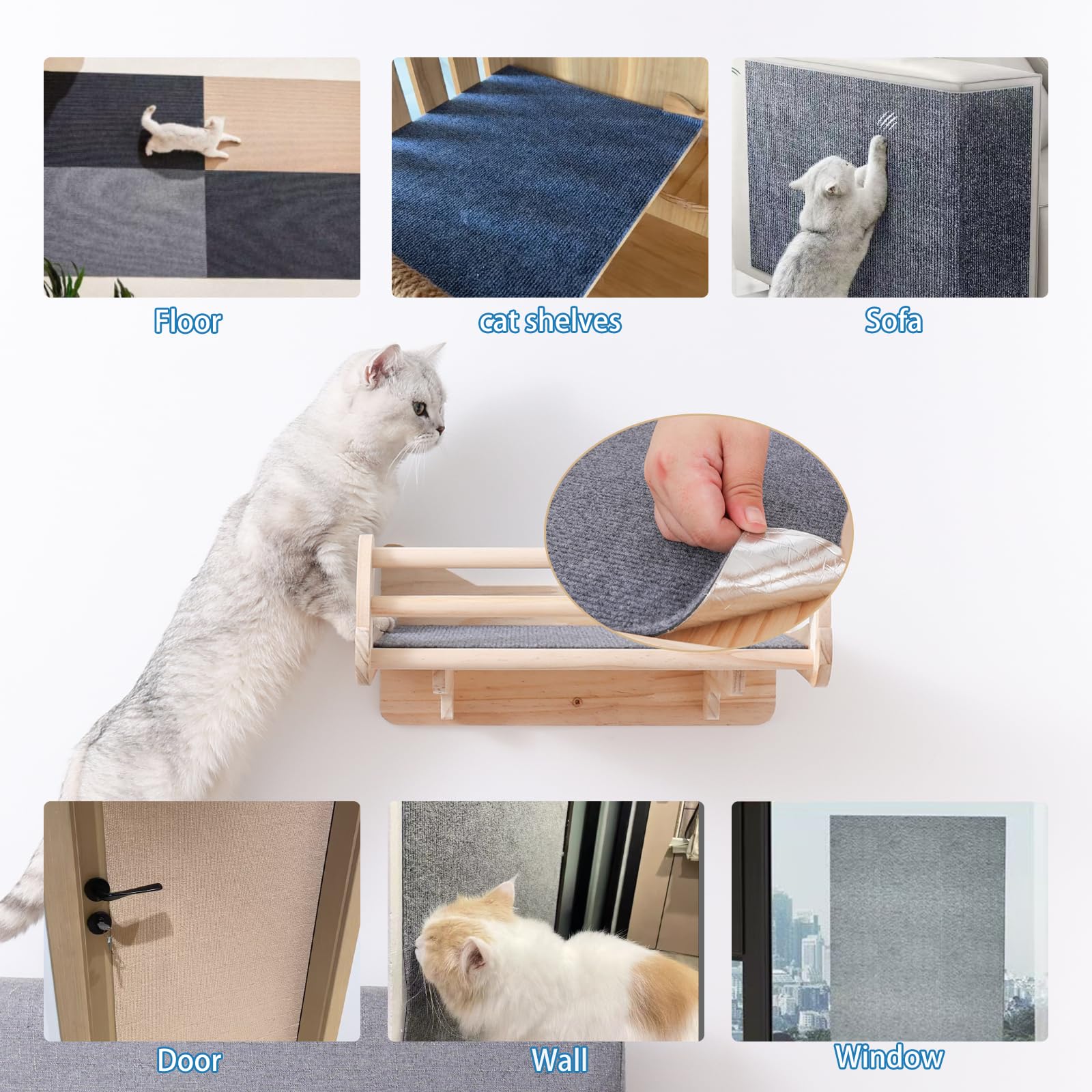 MIUZMORE Cat Carpet, 98.4 x 15.8 Trimmable Replacement Scratching Mat,Self-Adhesive Scratch Mat - Cat Scratch Furniture Protecto