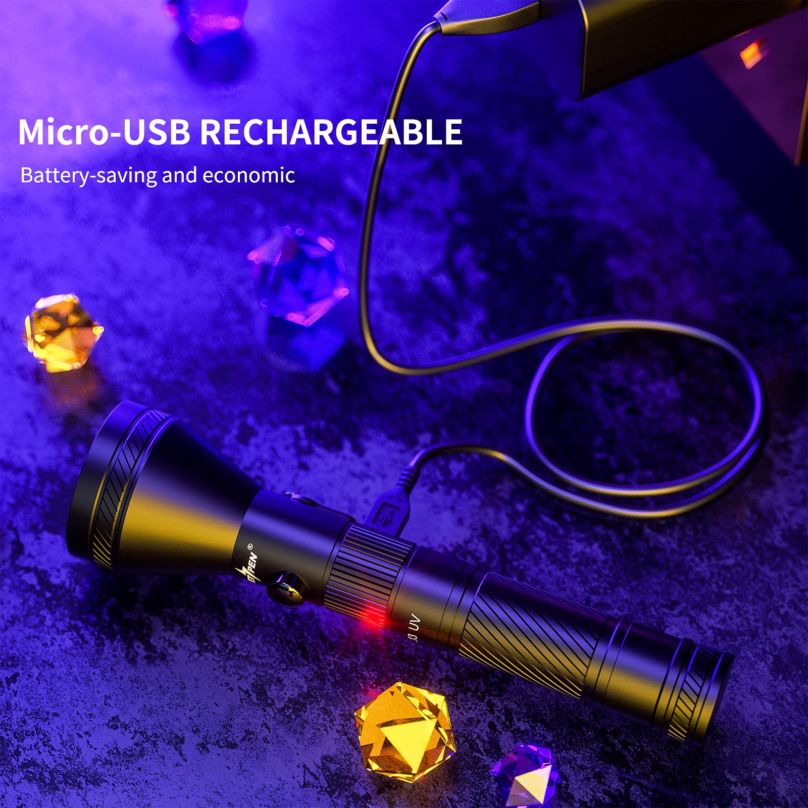 PEETPEN Black Light Flashlight USB Rechargeable 395nm UV LED Blacklight Ultraviolet Waterproof Flashlights Detector for Pets Dog