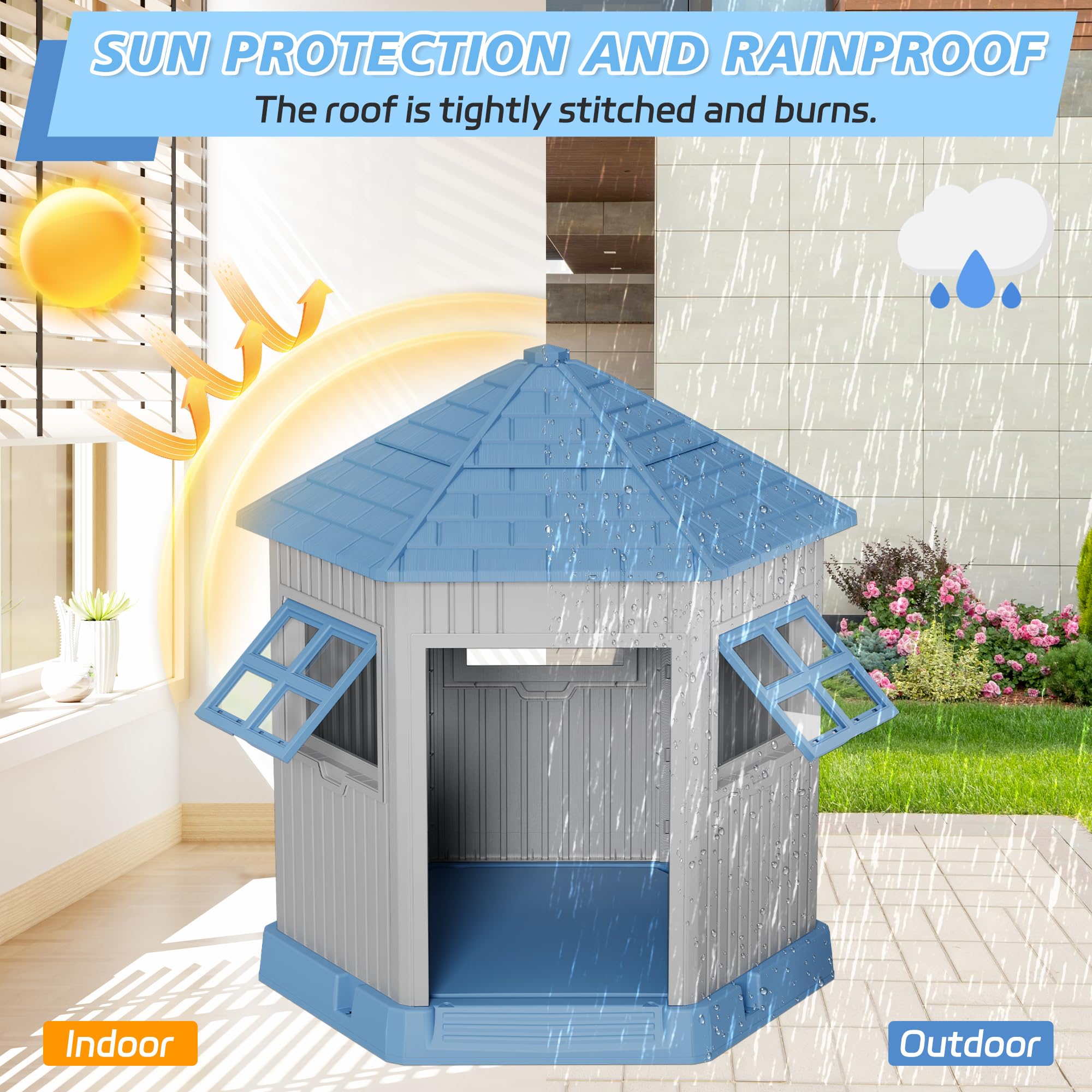 Durable Dog House Indoor Outdoor for Small Medium Dogs, Weatherproof Puppy Shelter with Elevated Floor & Air Vents, Easy Clean a