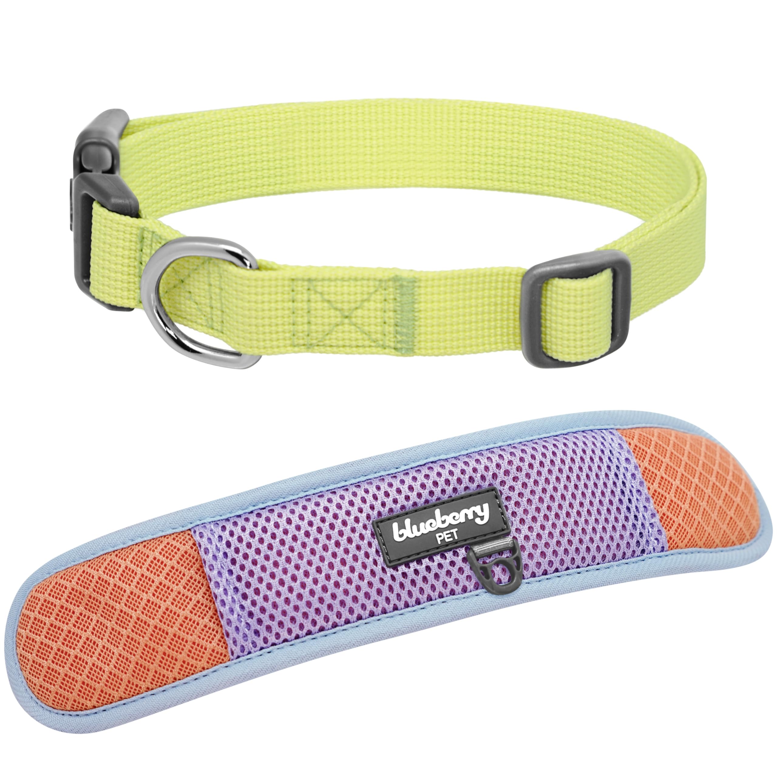 Blueberry Pet Vibrant Mesh Padded Dog Collar, Medium, Coral & Lilac - Award-Winning Thick Purple Collar For Female Dogs, Puppy &